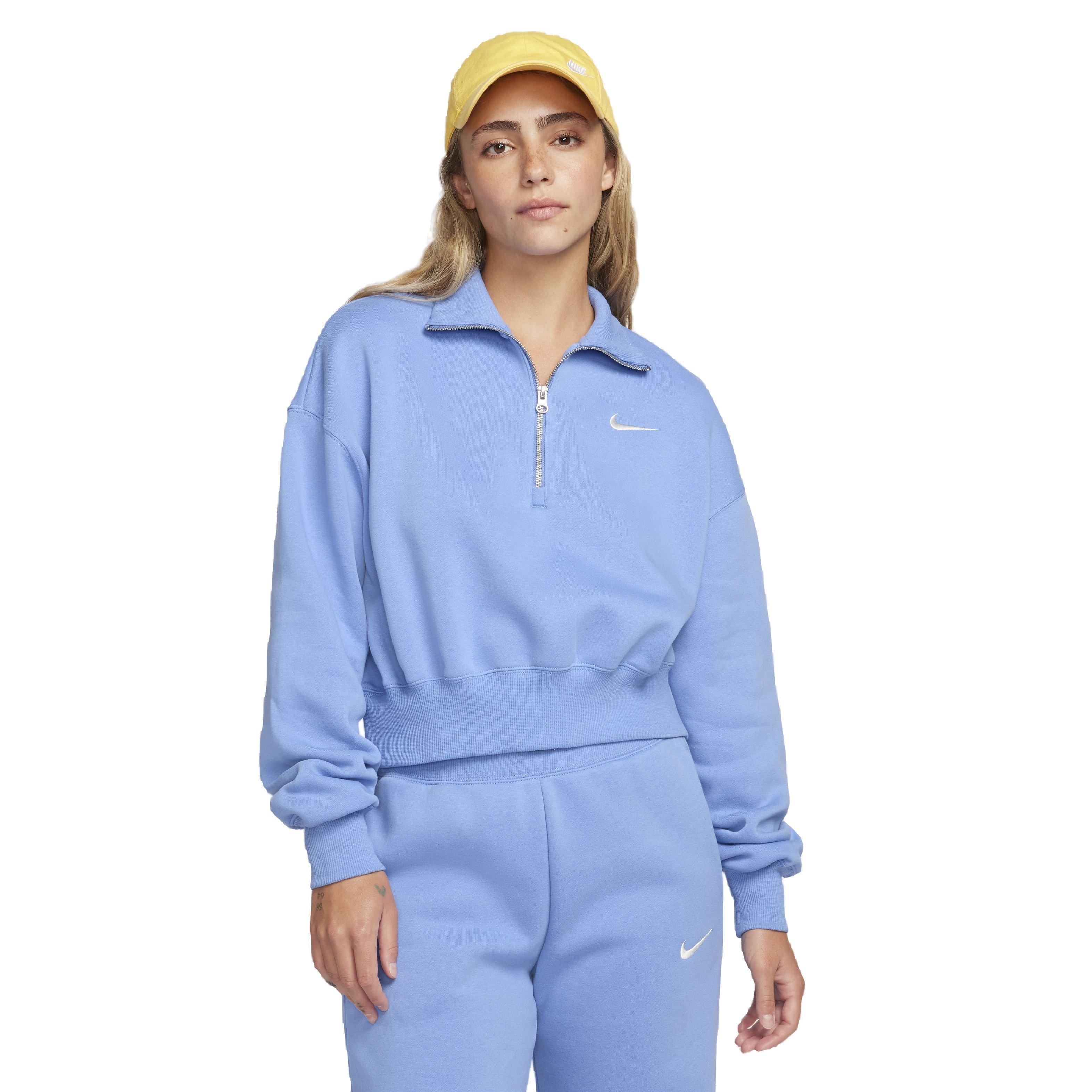 Nike Women's Sportswear Phoenix Fleece Oversized 1/4-Zip Cropped Sweatshirt - BLUE Thumbnail View 1