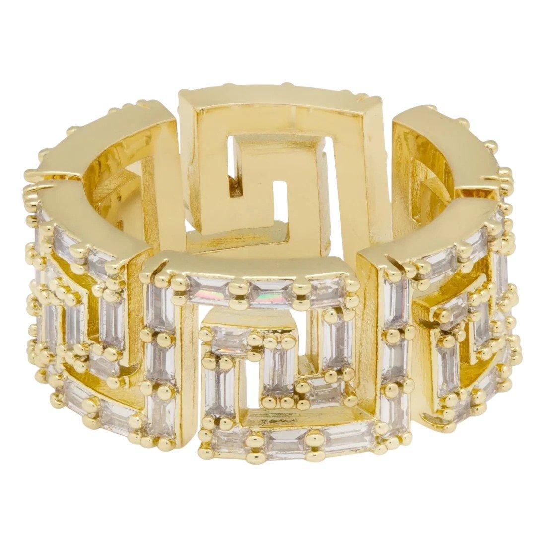 King Ice Iced Greek Key Ring - Gold - GOLD