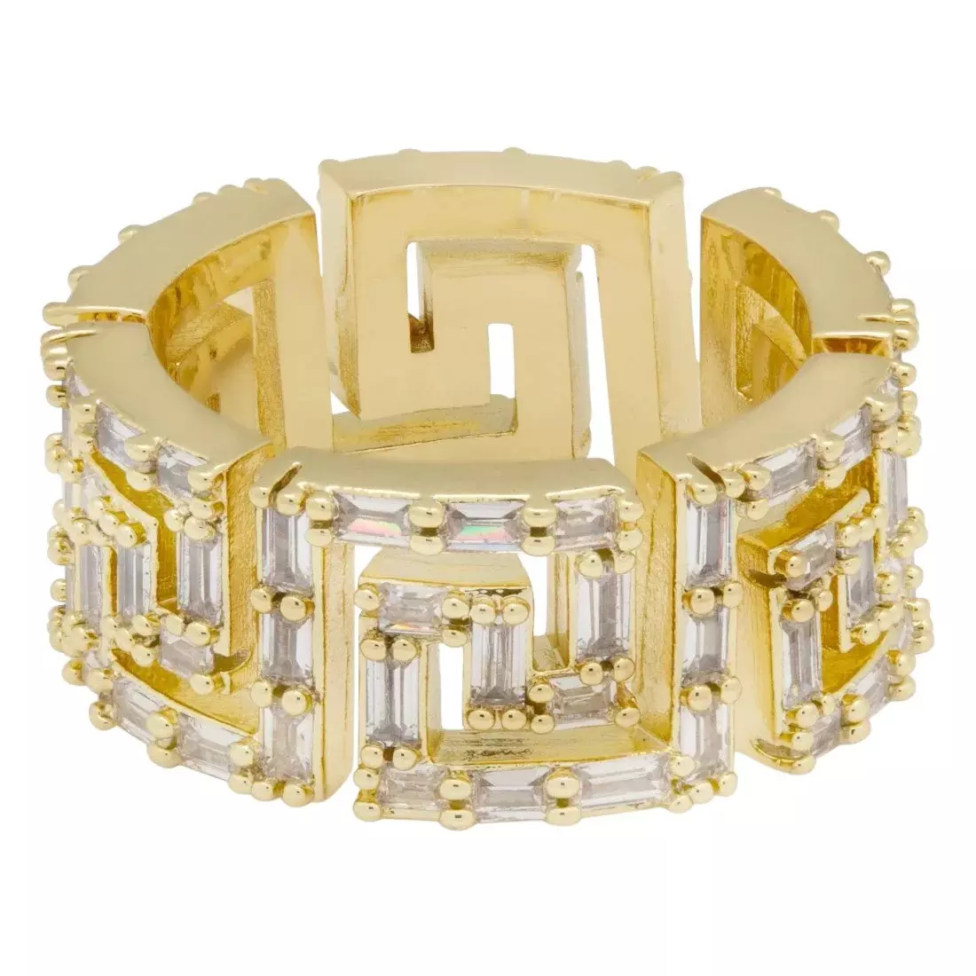 King Ice Iced Greek Key Ring - Gold - GOLD