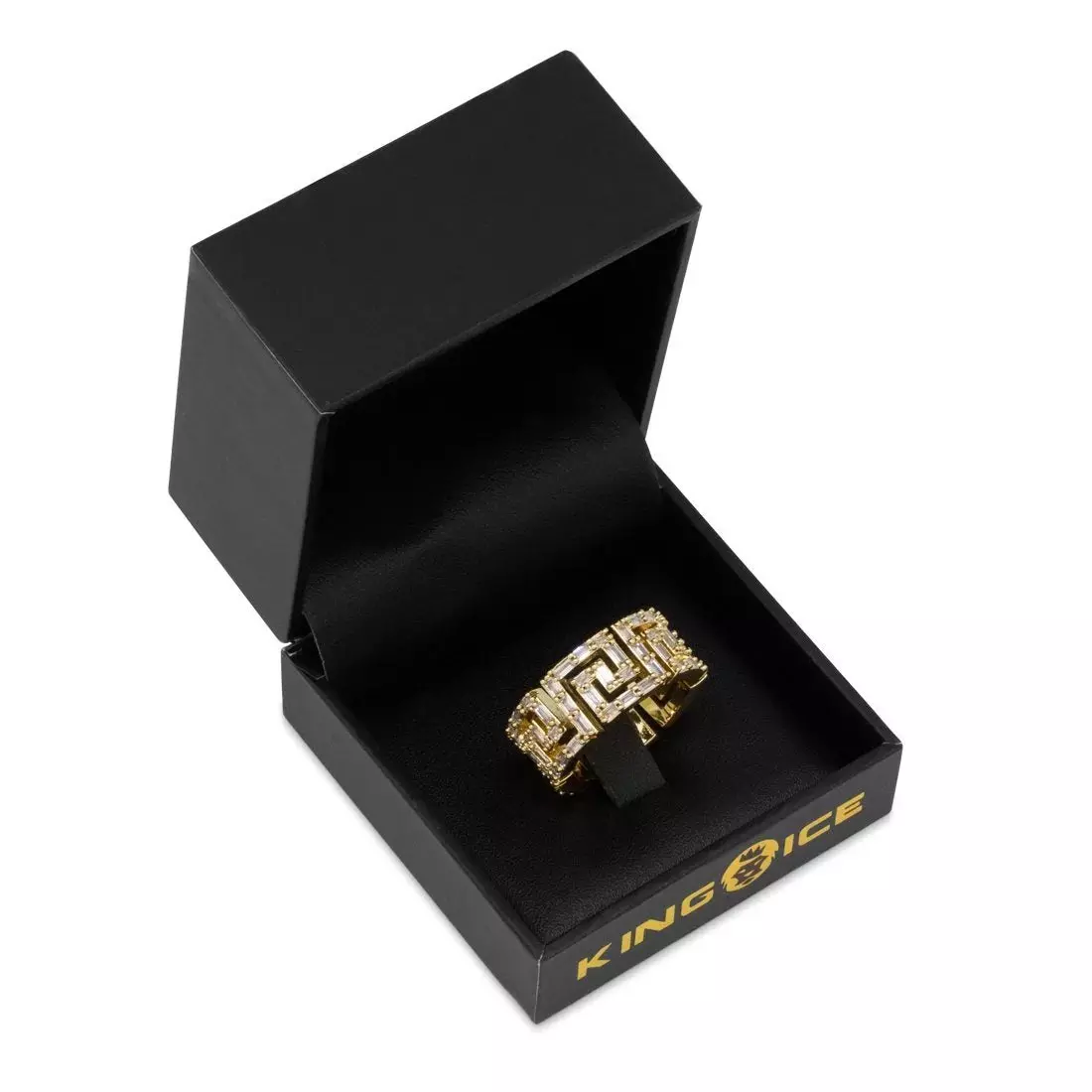 King Ice Iced Greek Key Ring - Gold - GOLD