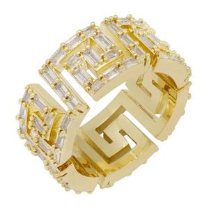 King Ice Iced Greek Key Ring - Gold - GOLD