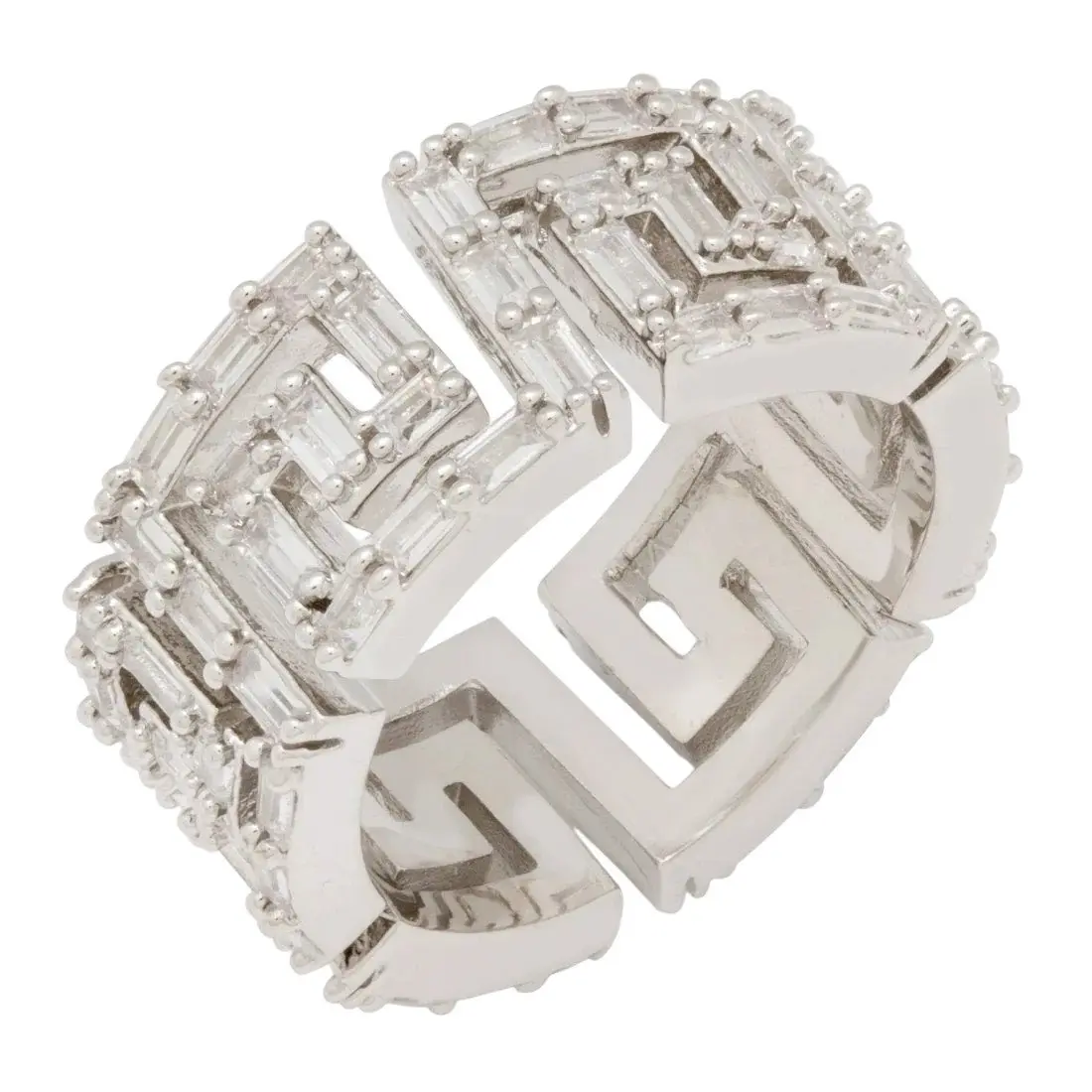 King Ice Iced Greek Key Ring - White Gold - WHITE GOLD