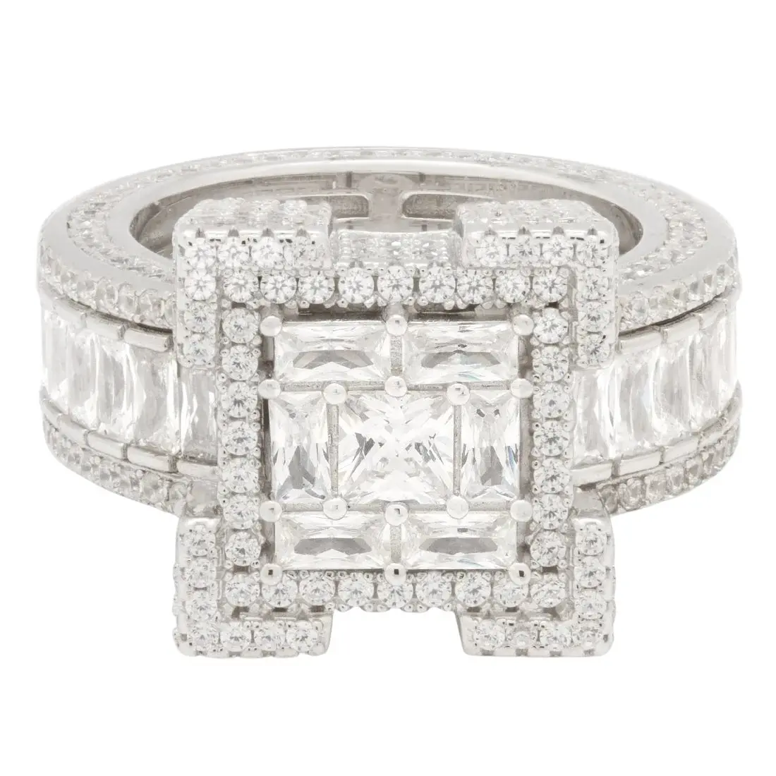 King Ice Baguette-Cut Platform Ring - White Gold - WHITE GOLD