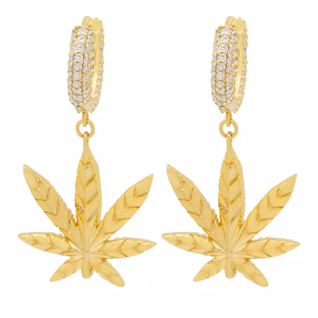King Ice Emerald Cannabis Leaf Hanging Earrings - Gold - GOLD