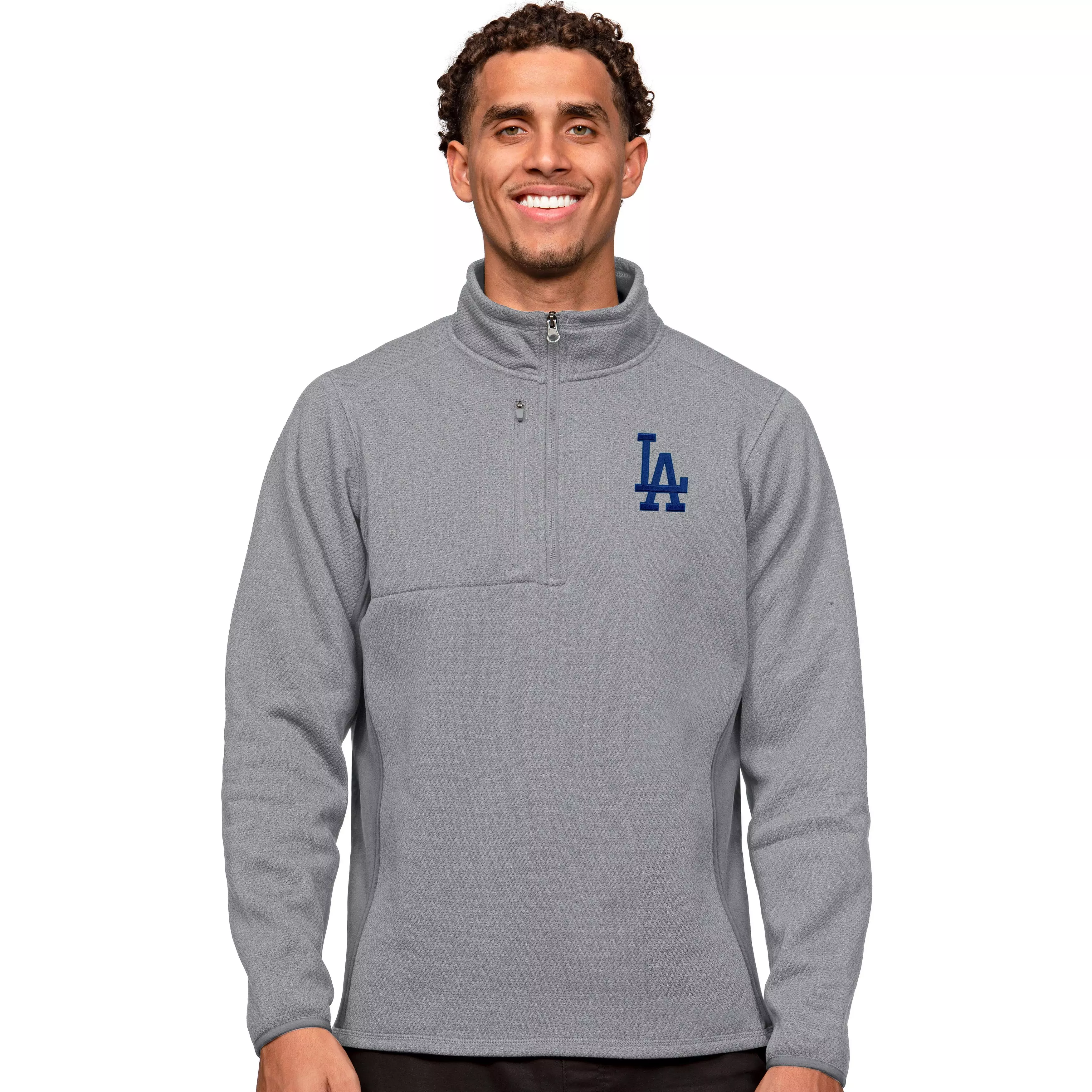 Antigua Men's Los Angeles Dodgers Course Jacket-Light Grey - LT GREY