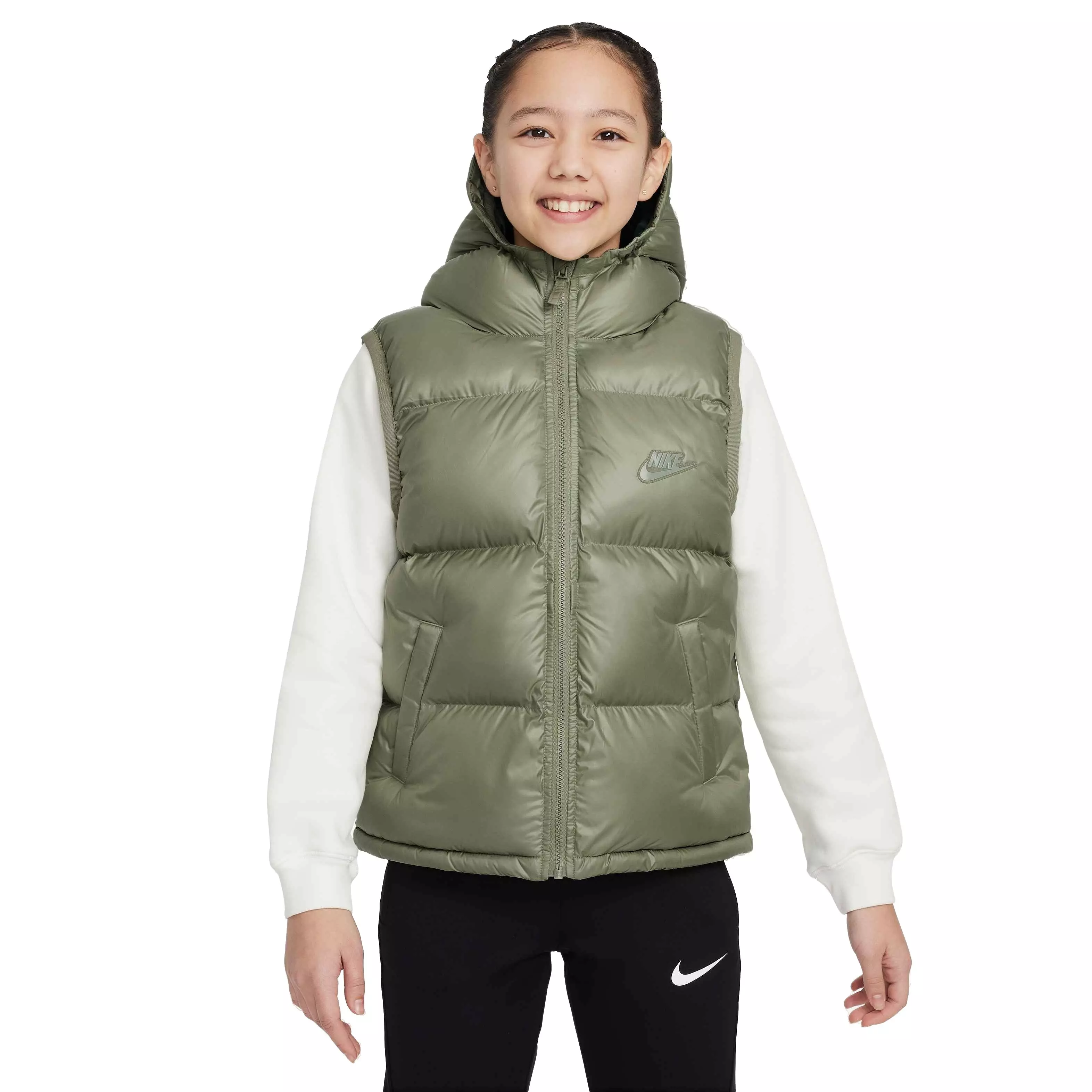 Nike Big Kids' Sportswear Therma-Fit Repel Heavyweight Synthetic Fill Hooded Vest - GREEN