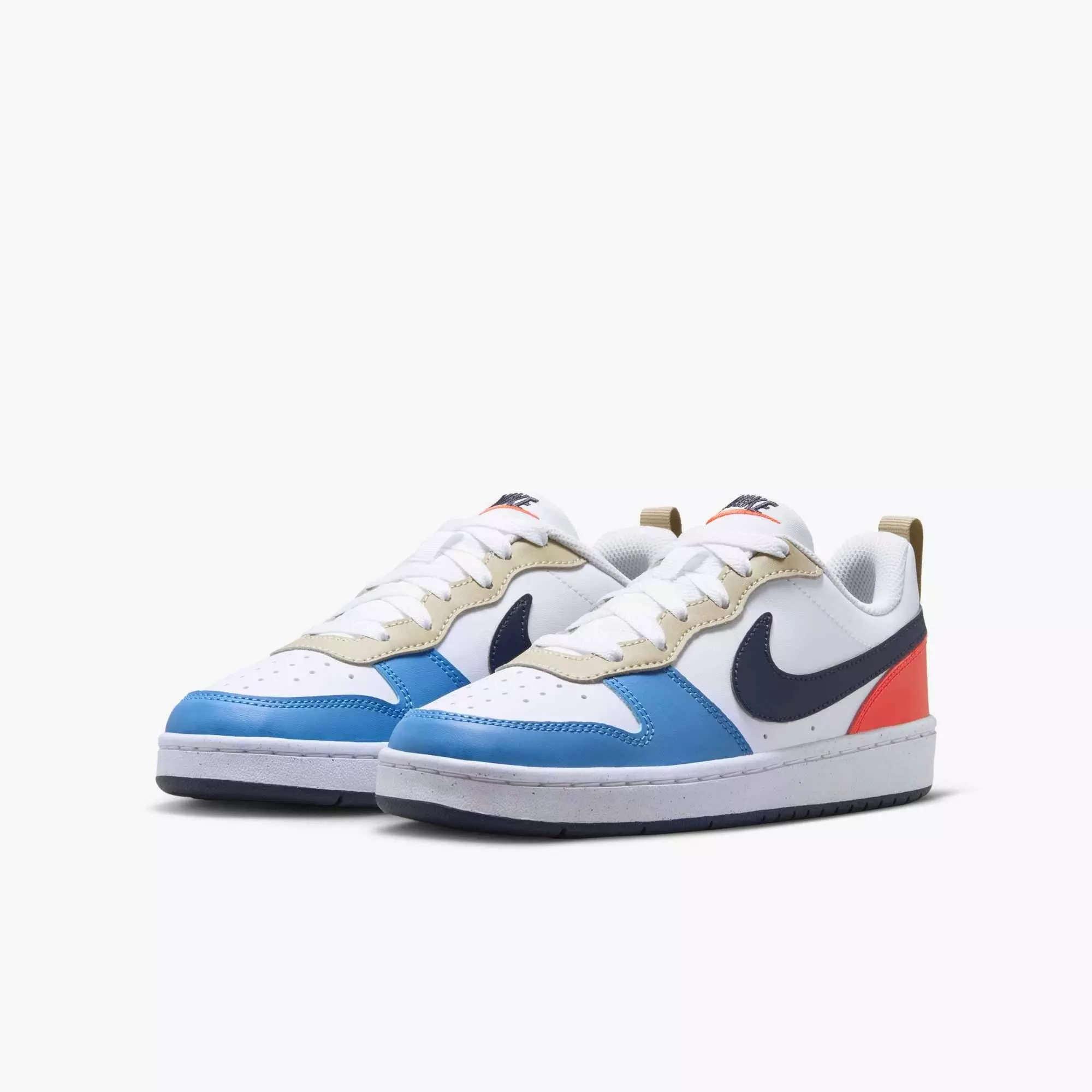 Nike Court Borough Low Recraft "White/LT Crimson/Blue Beyond/Thunder Blue" Grade School Boys' Shoe - WHITE/BLUE/RED