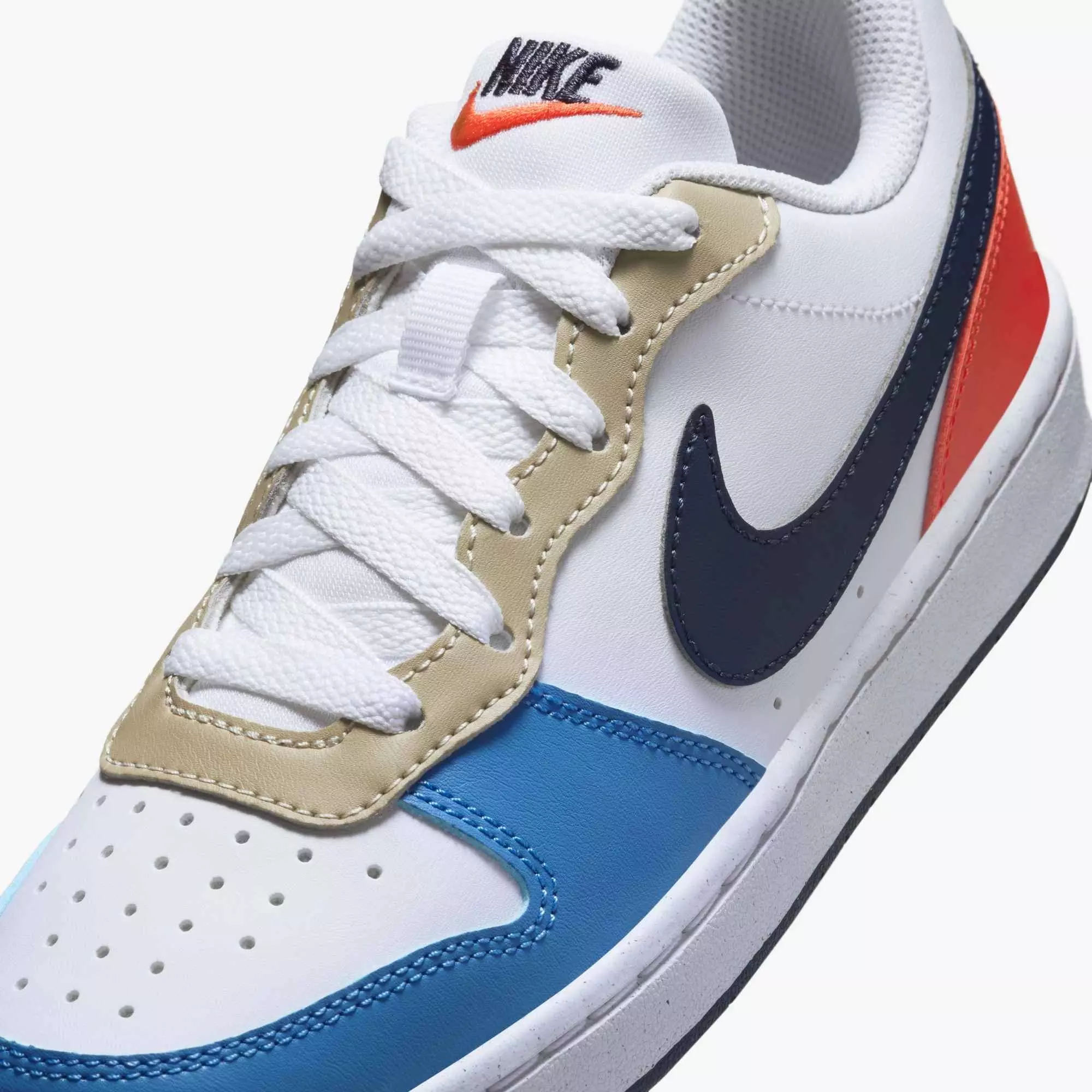 Nike Court Borough Low Recraft "White/LT Crimson/Blue Beyond/Thunder Blue" Grade School Boys' Shoe - WHITE/BLUE/RED