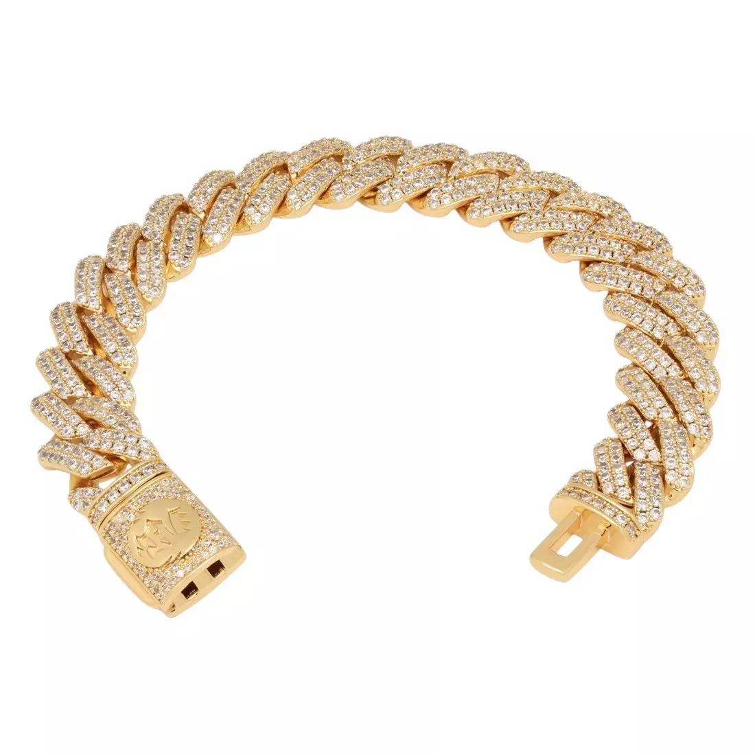 King Ice 12mm Iced Diamond Cut Miami Cuban Link Bracelet - 14K Gold - GOLD