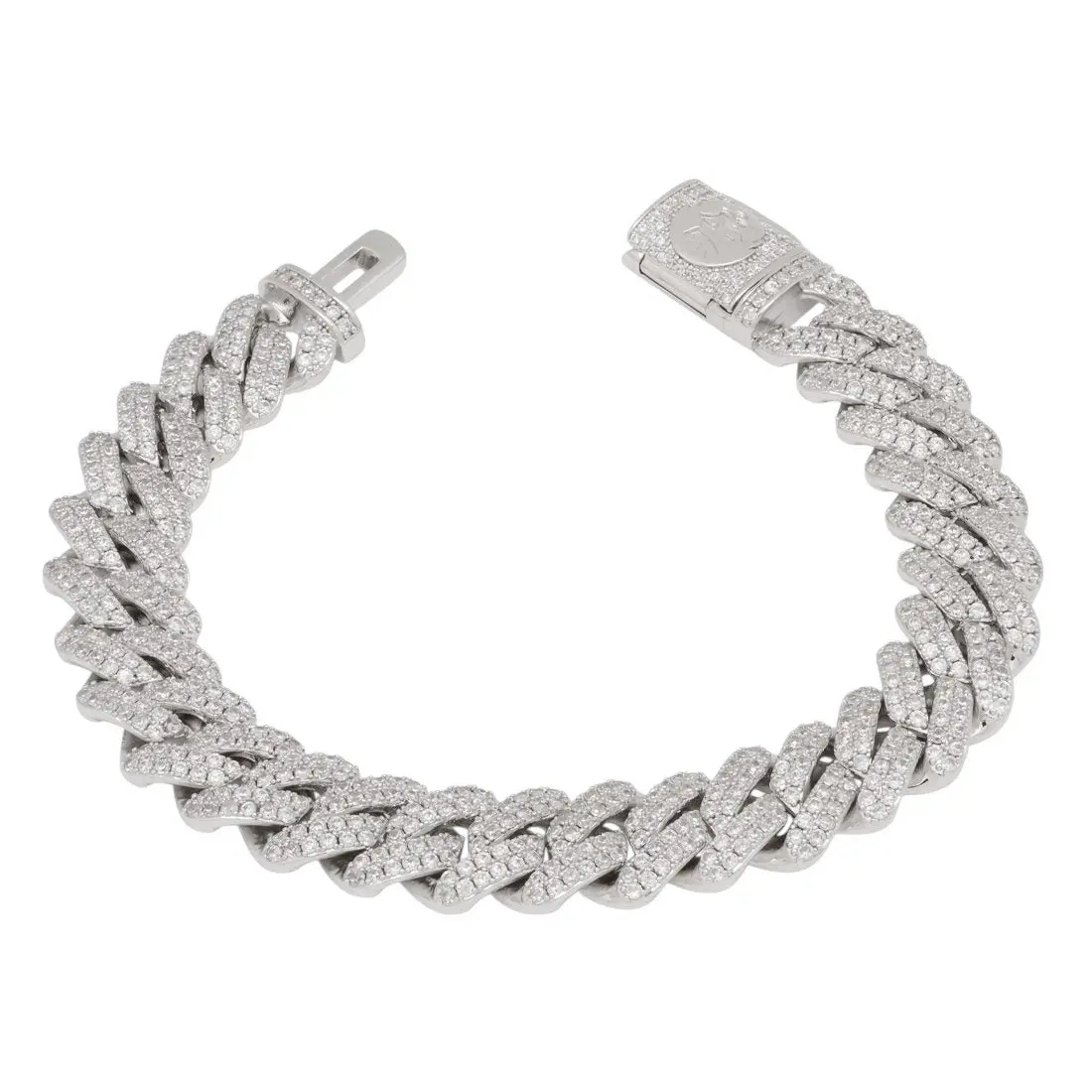 King Ice 12mm Iced Diamond Cut Miami Cuban Link Bracelet - White Gold - WHITE GOLD