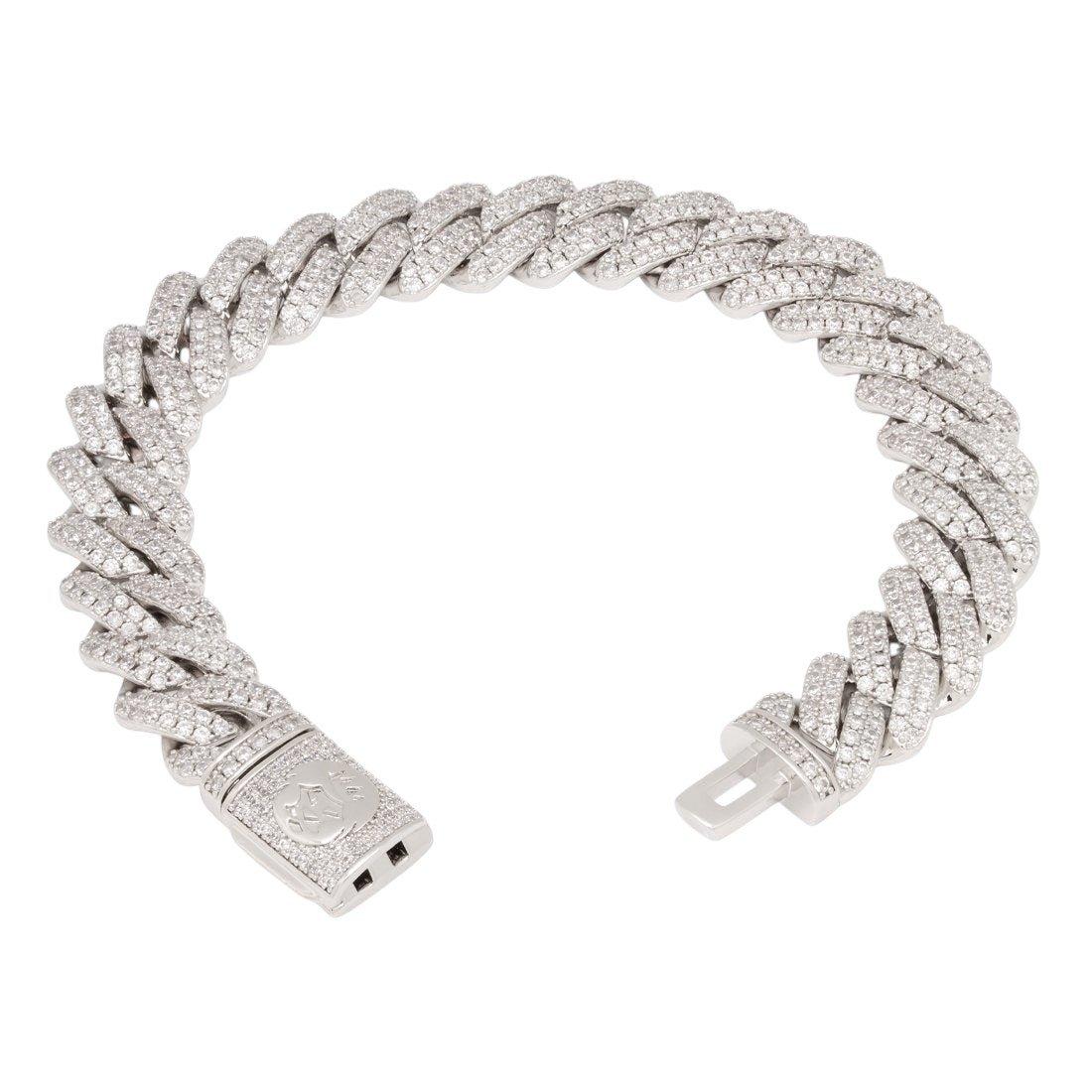 King Ice 12mm Iced Diamond Cut Miami Cuban Link Bracelet - White Gold - WHITE GOLD