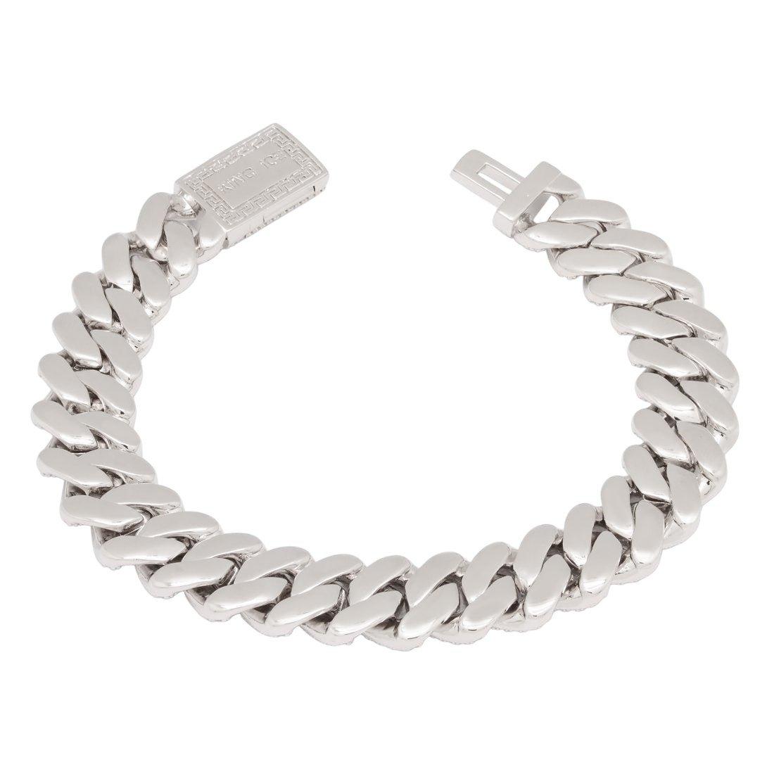 King Ice 12mm Iced Diamond Cut Miami Cuban Link Bracelet - White Gold - WHITE GOLD