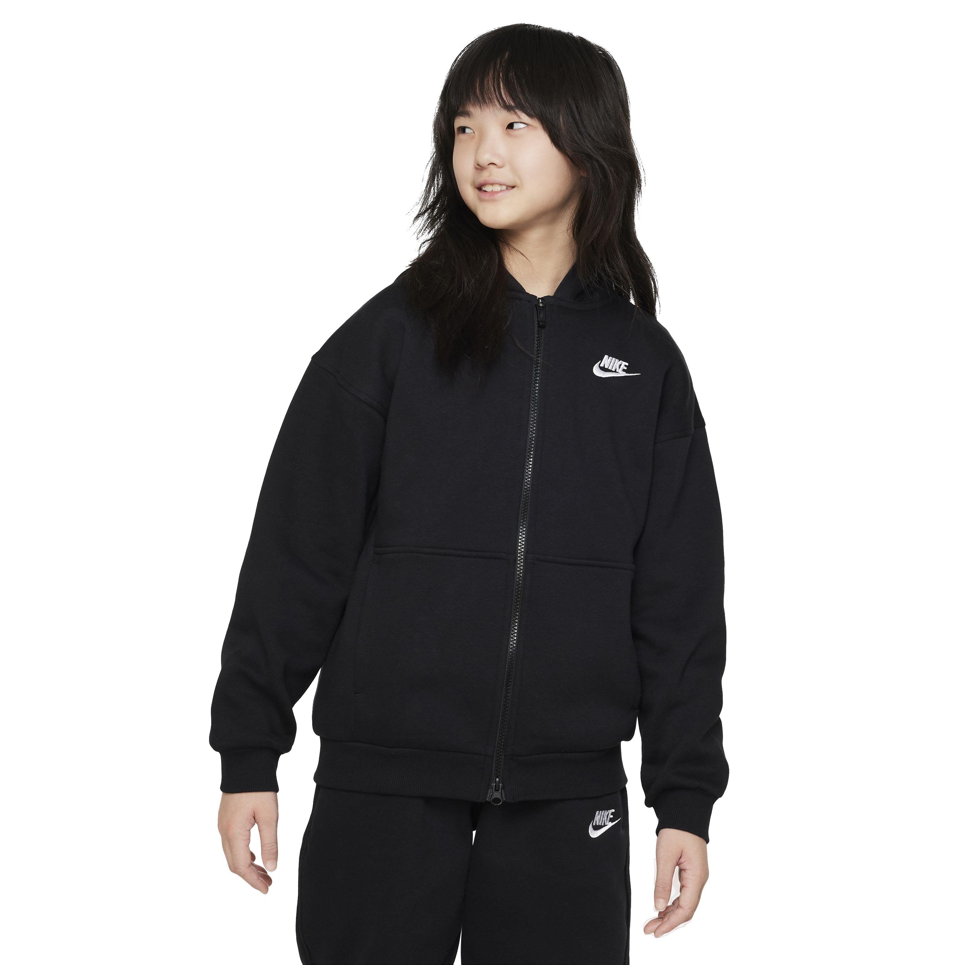 Nike Big Girls' Sportswear Club Fleece Oversized Full-Zip Hooded Jacket - BLACK