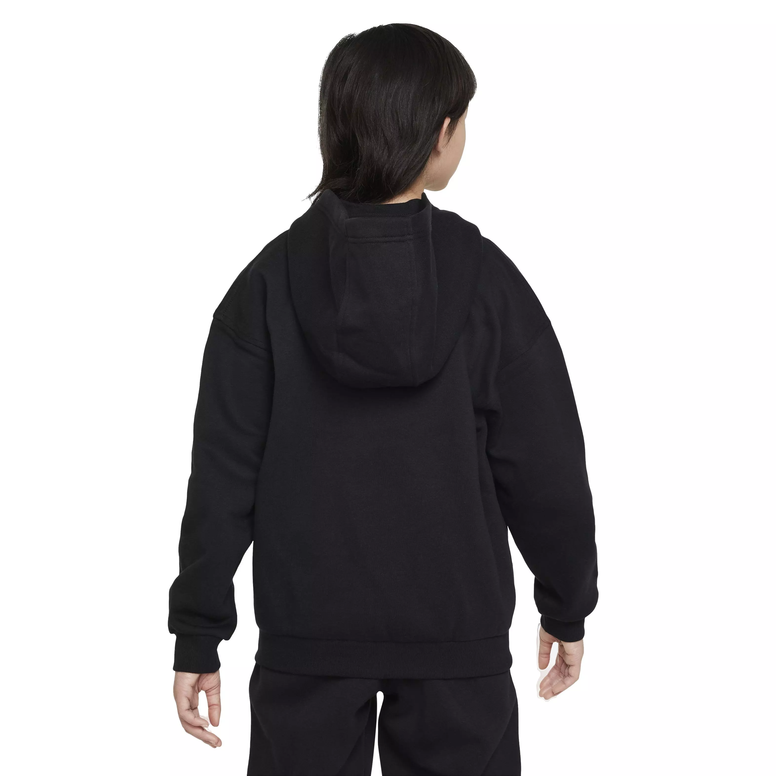 Nike Big Girls' Sportswear Club Fleece Oversized Full-Zip Hooded Jacket - BLACK