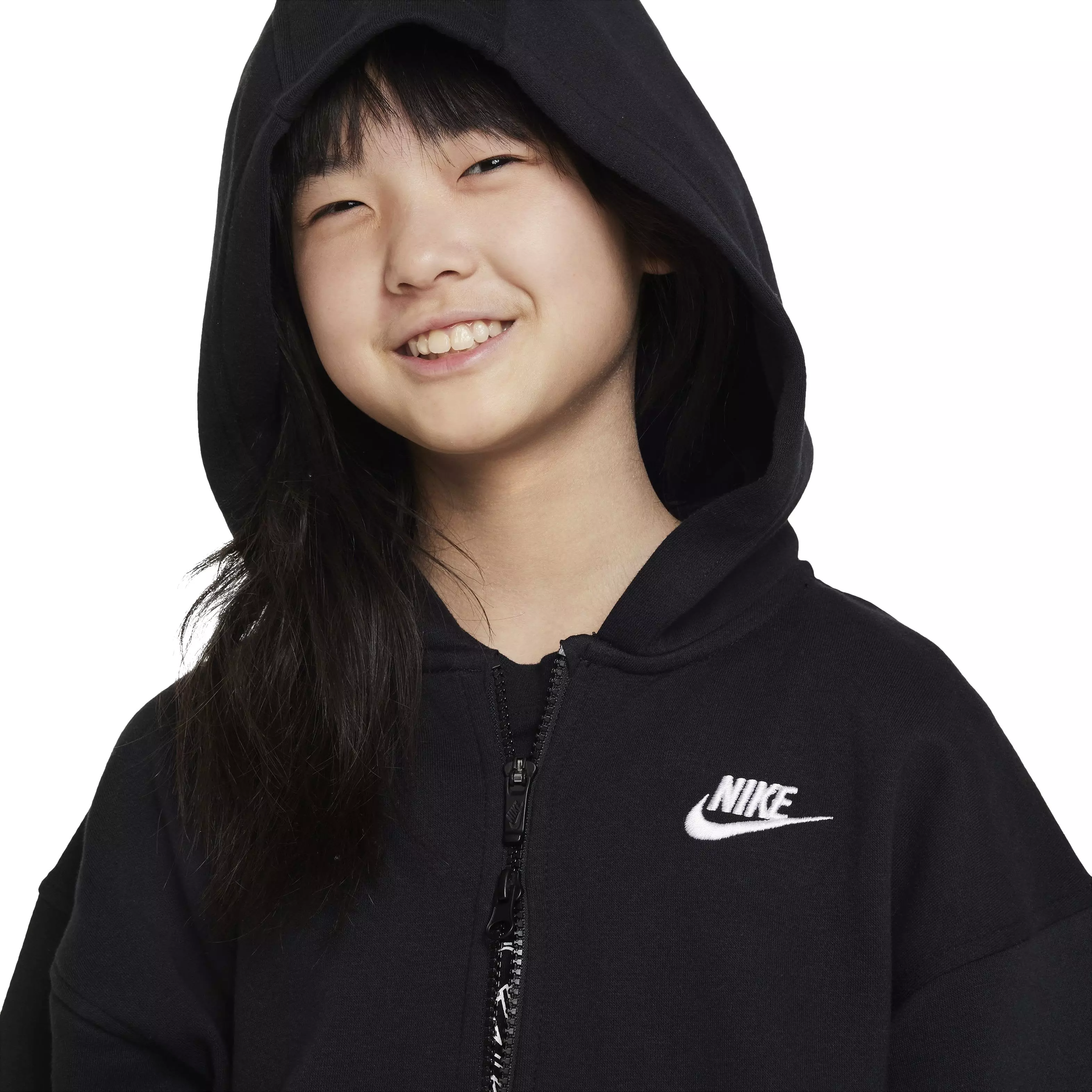 Nike Big Girls' Sportswear Club Fleece Oversized Full-Zip Hooded Jacket - BLACK