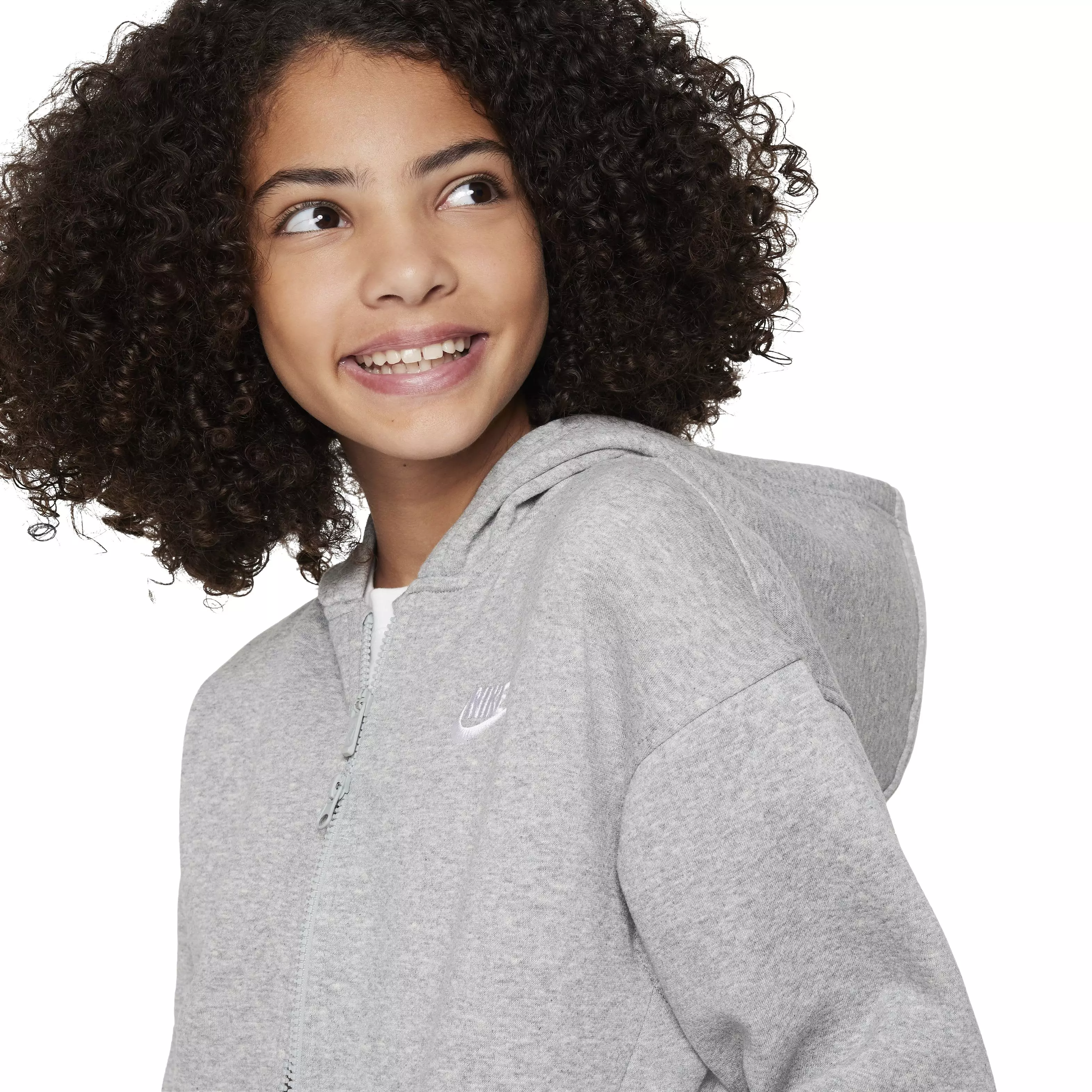 Nike Big Girls' Sportswear Club Fleece Oversized Full-Zip Hooded Jacket - GREY