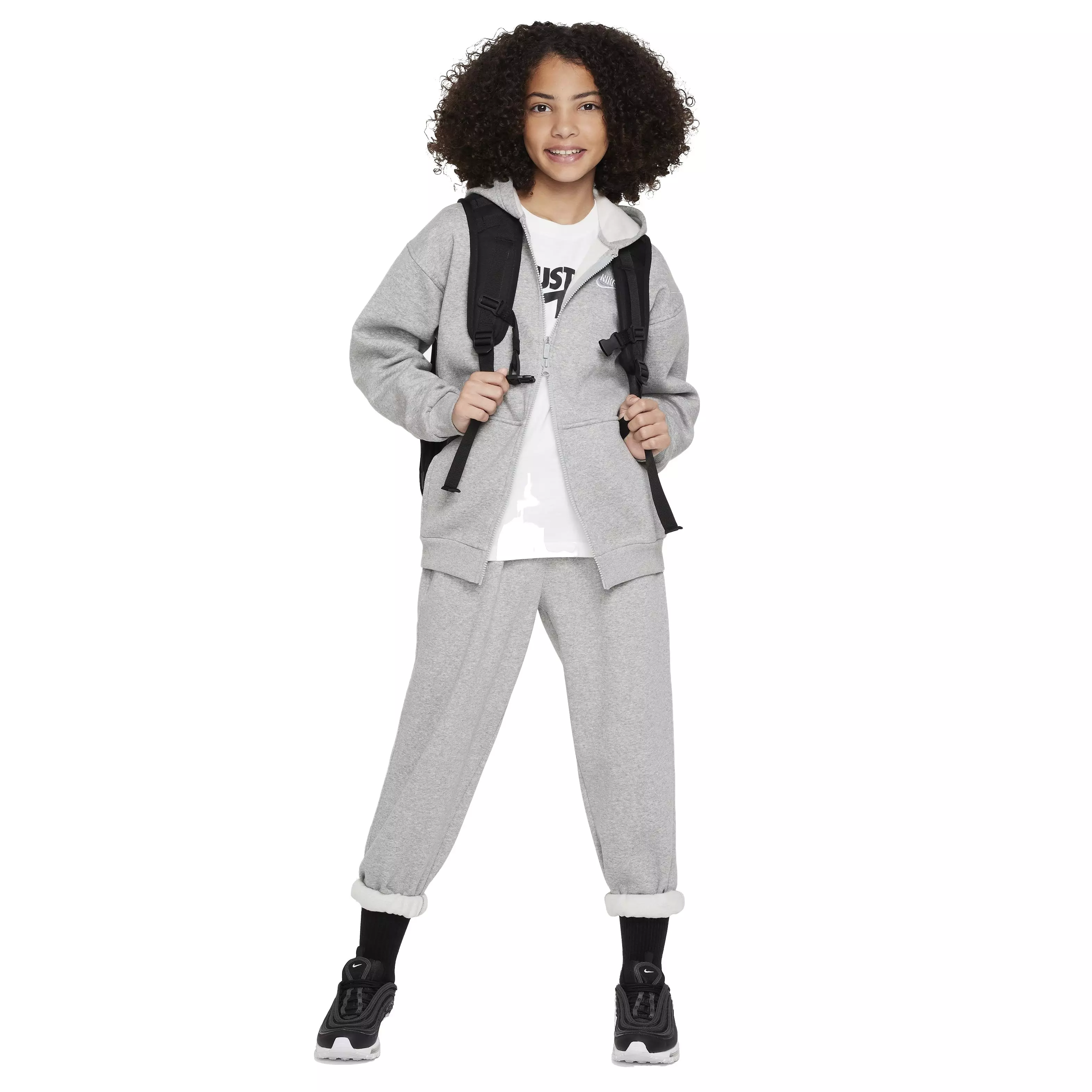 Nike Big Girls' Sportswear Club Fleece Oversized Full-Zip Hooded Jacket - GREY