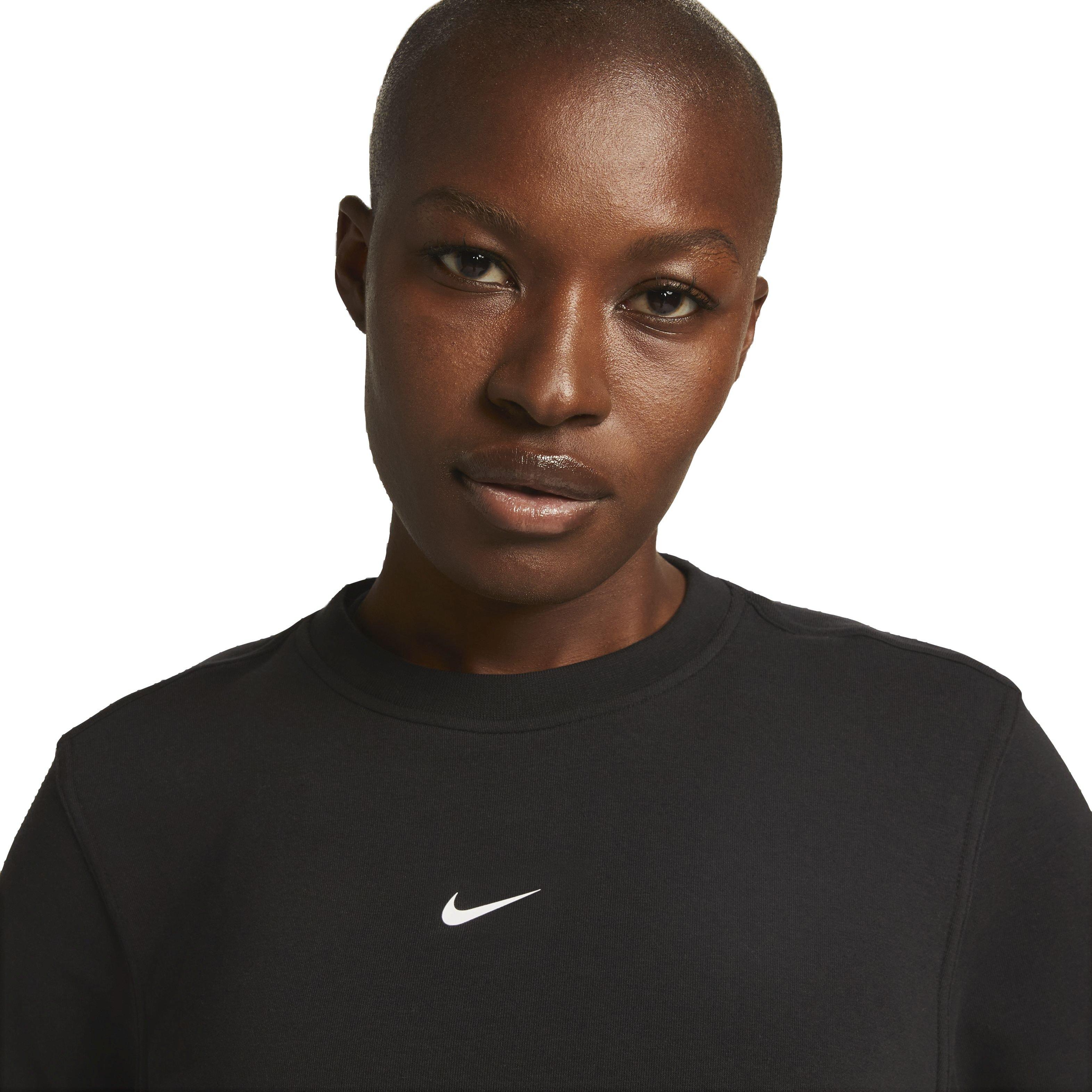 Nike Women's One Dri-FIT Crew-Neck LBR French Terry Sweatshirt - BLACK Thumbnail View 3