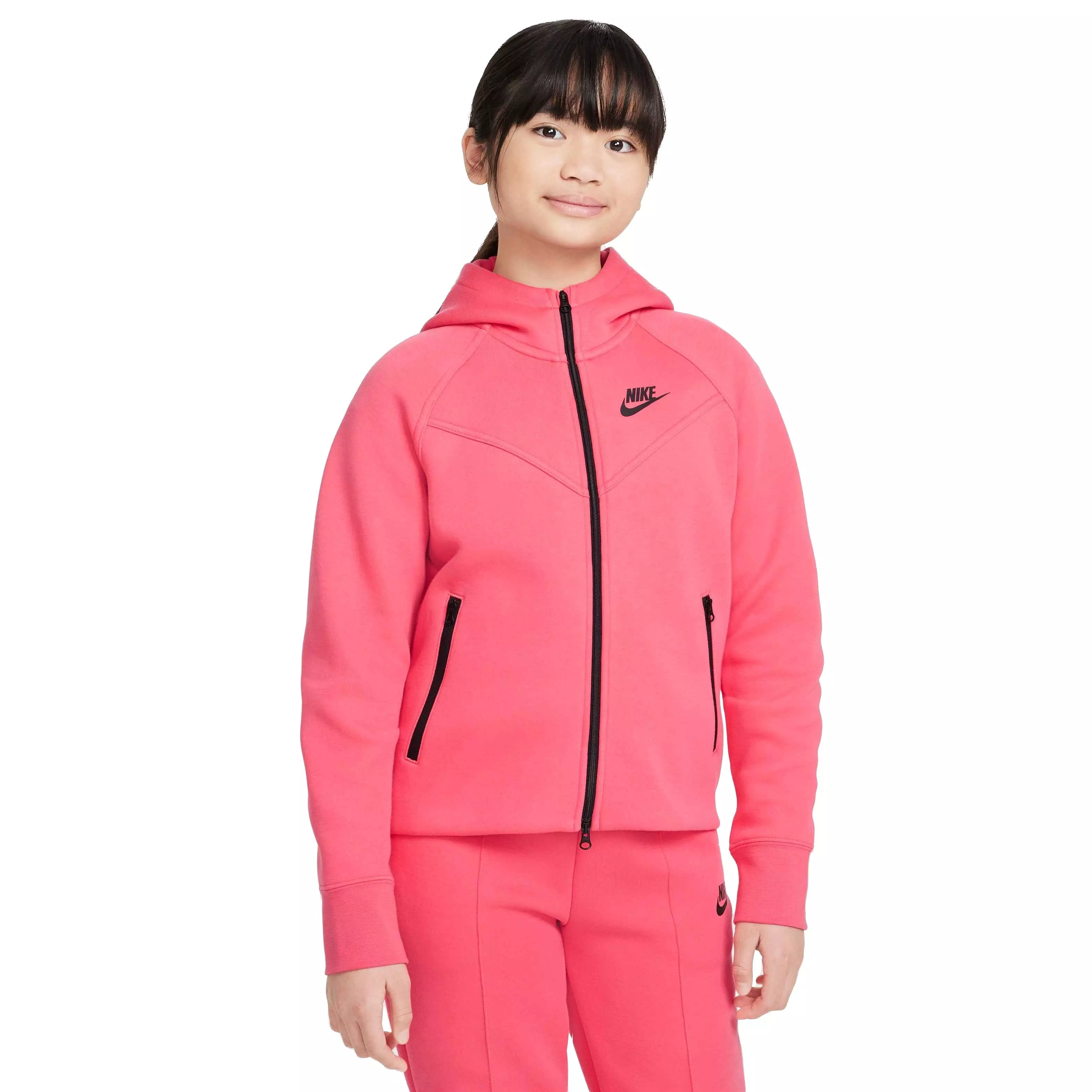 Nike Big Girls' Sportswear Tech Fleece Full-Zip Hooded Jacket - Pink - PINK