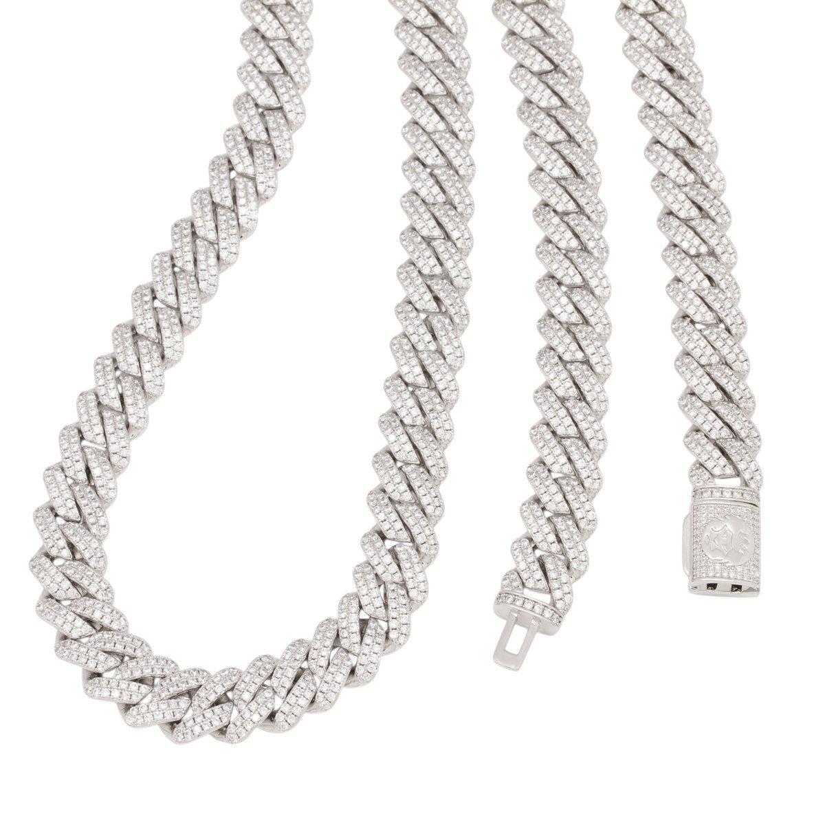 King Ice 12mm Iced Diamond Cut Miami Cuban Link Chain - White Gold - WHITE GOLD