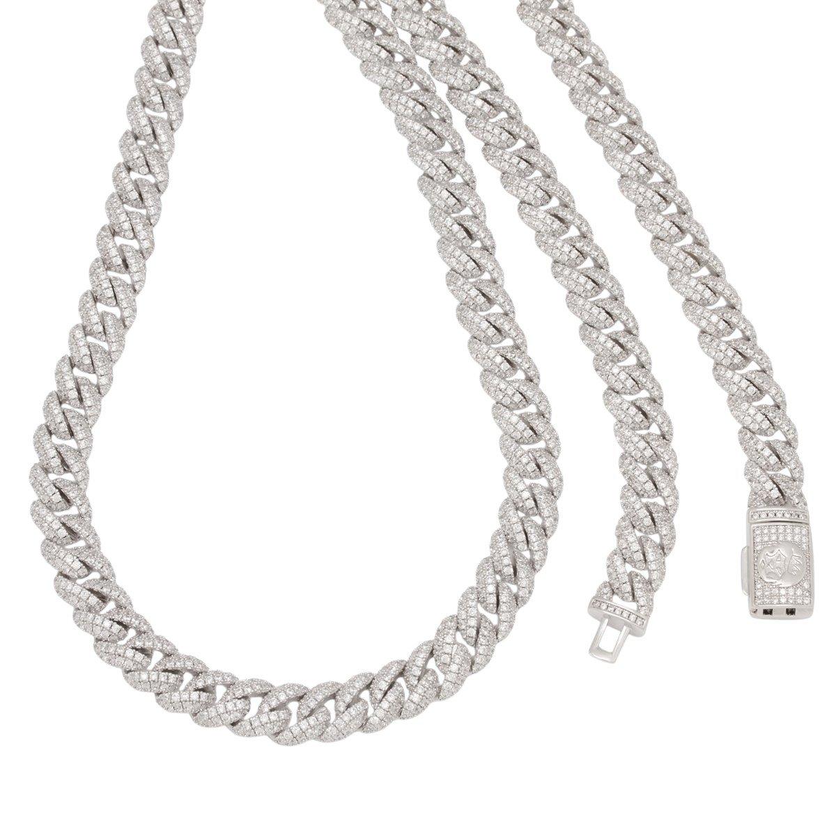 King Ice 10mm Iced Miami Cuban Link Chain - White Gold - WHITE GOLD