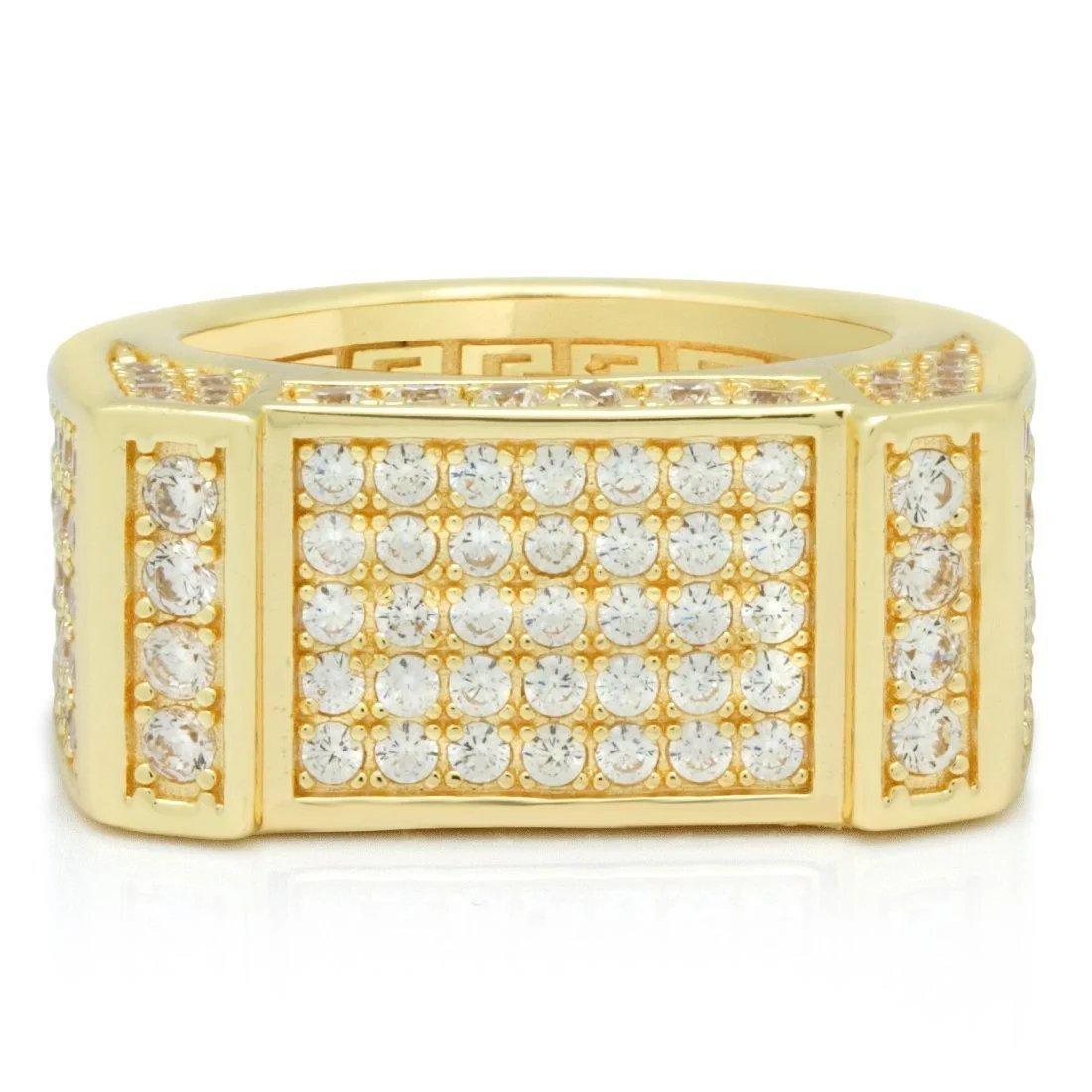 King Ice Iced Rectangle Ring - Gold - GOLD