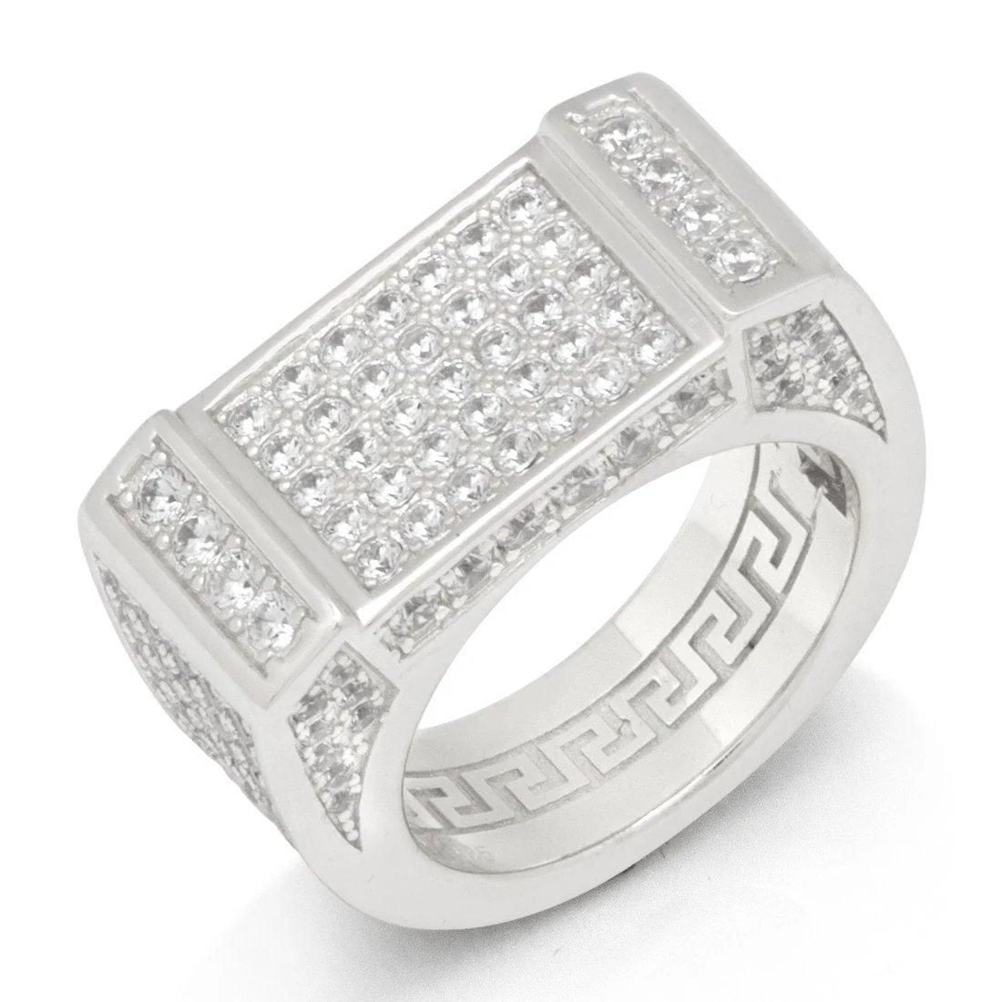 King Ice Iced Rectangle Ring - White Gold - WHITE GOLD