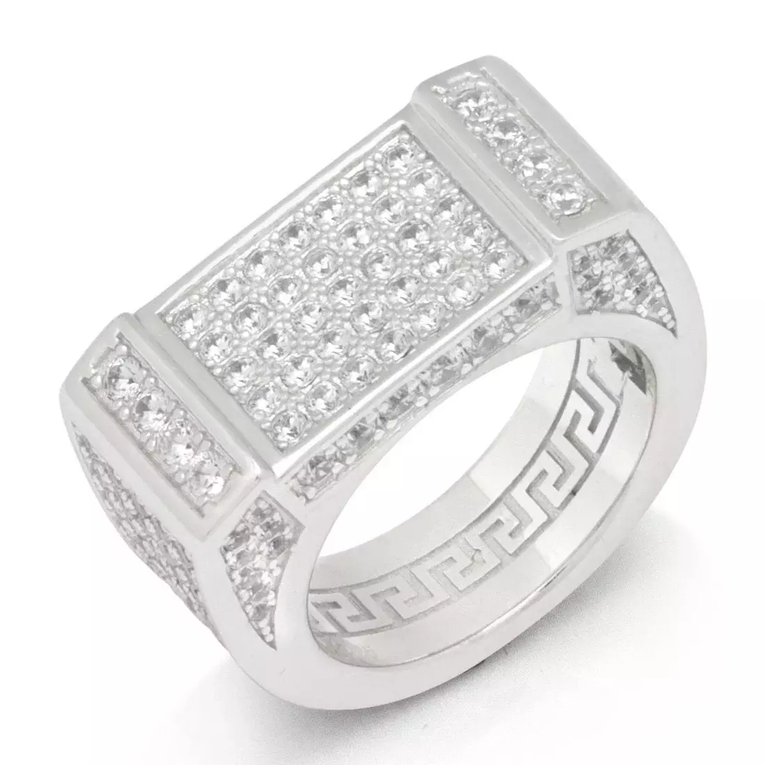 King Ice Iced Rectangle Ring - White Gold - WHITE GOLD