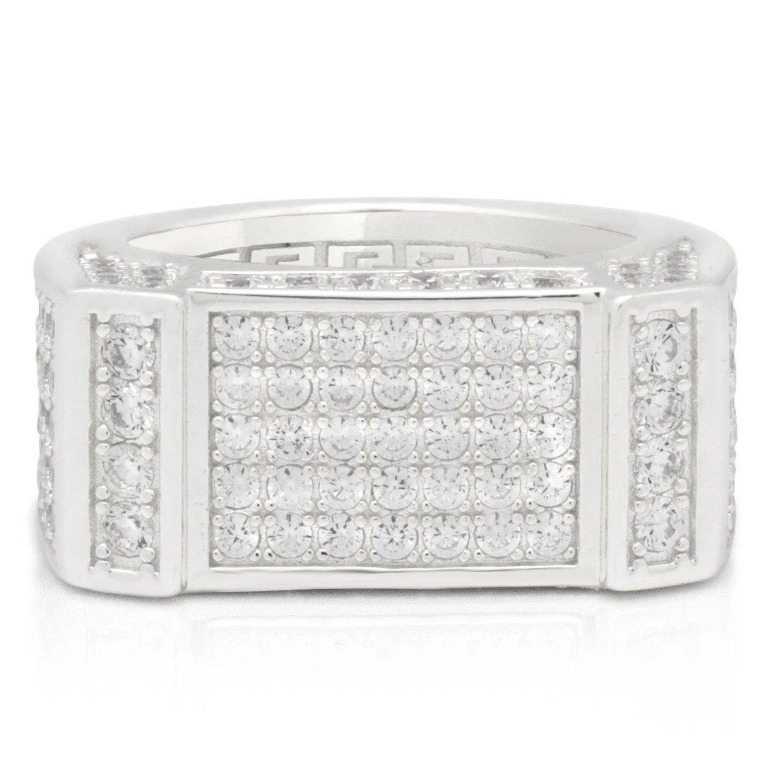 King Ice Iced Rectangle Ring - White Gold - WHITE GOLD