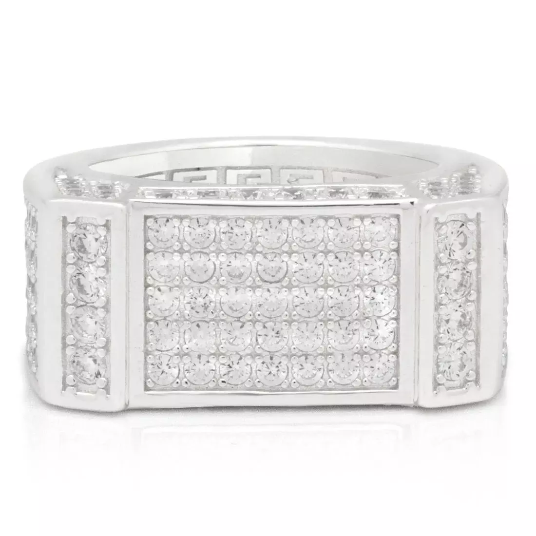 King Ice Iced Rectangle Ring - White Gold - WHITE GOLD