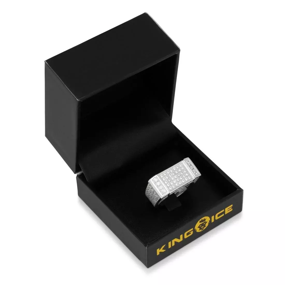 King Ice Iced Rectangle Ring - White Gold - WHITE GOLD