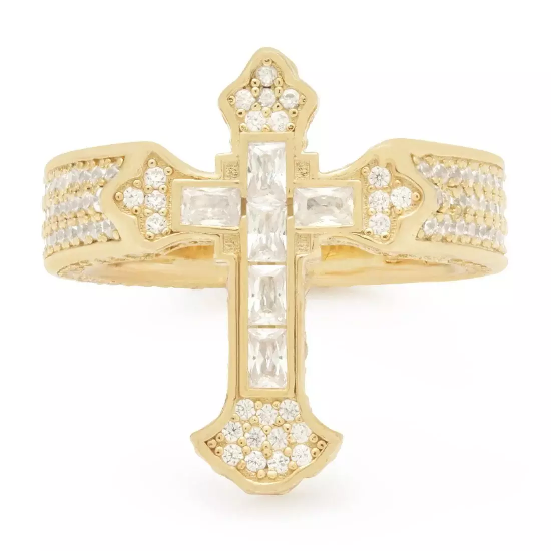 King Ice Fleur De Lis Cross Ring - Gold - GOLD