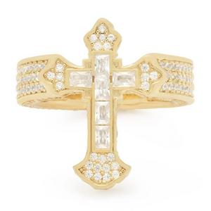 King Ice Fleur De Lis Cross Ring - Gold - GOLD