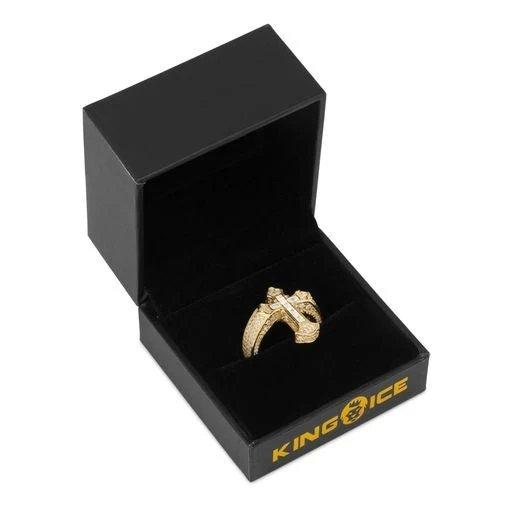 King Ice Fleur De Lis Cross Ring - Gold - GOLD