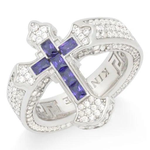 King Ice Fleur De Lis Cross Ring - White Gold - WHITE GOLD