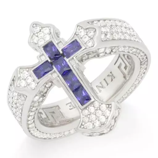 King Ice Fleur De Lis Cross Ring - White Gold - WHITE GOLD