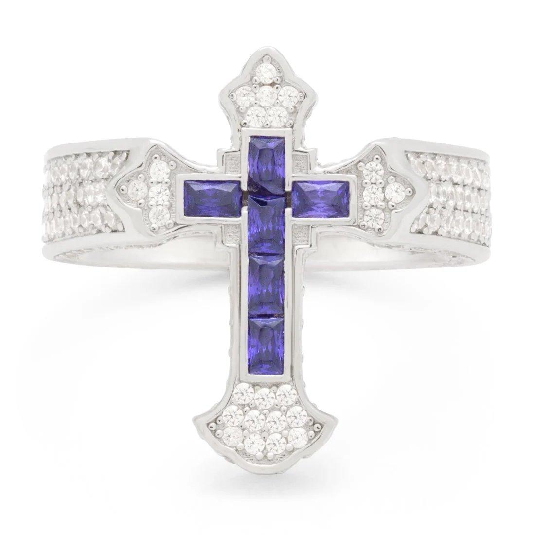 King Ice Fleur De Lis Cross Ring - White Gold - WHITE GOLD