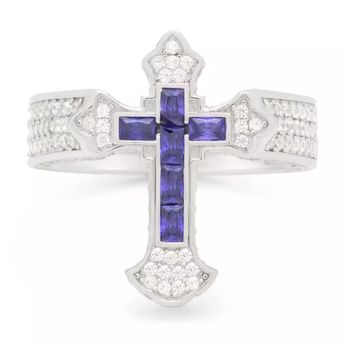 King Ice Fleur De Lis Cross Ring - White Gold - WHITE GOLD