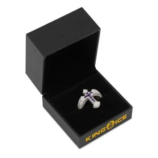 King Ice Fleur De Lis Cross Ring - White Gold - WHITE GOLD