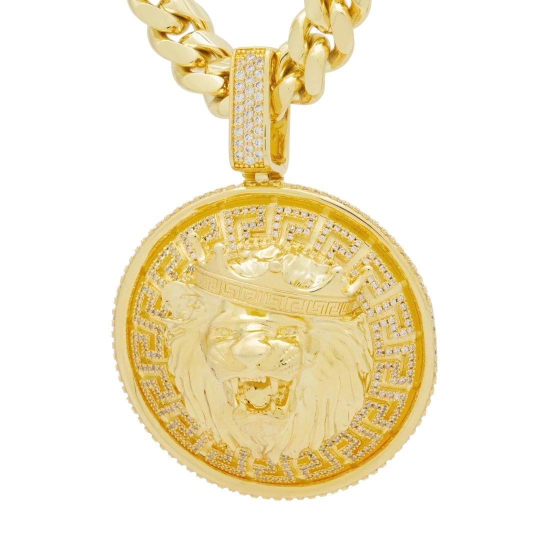 King Ice Lion Shield Necklace - GOLD