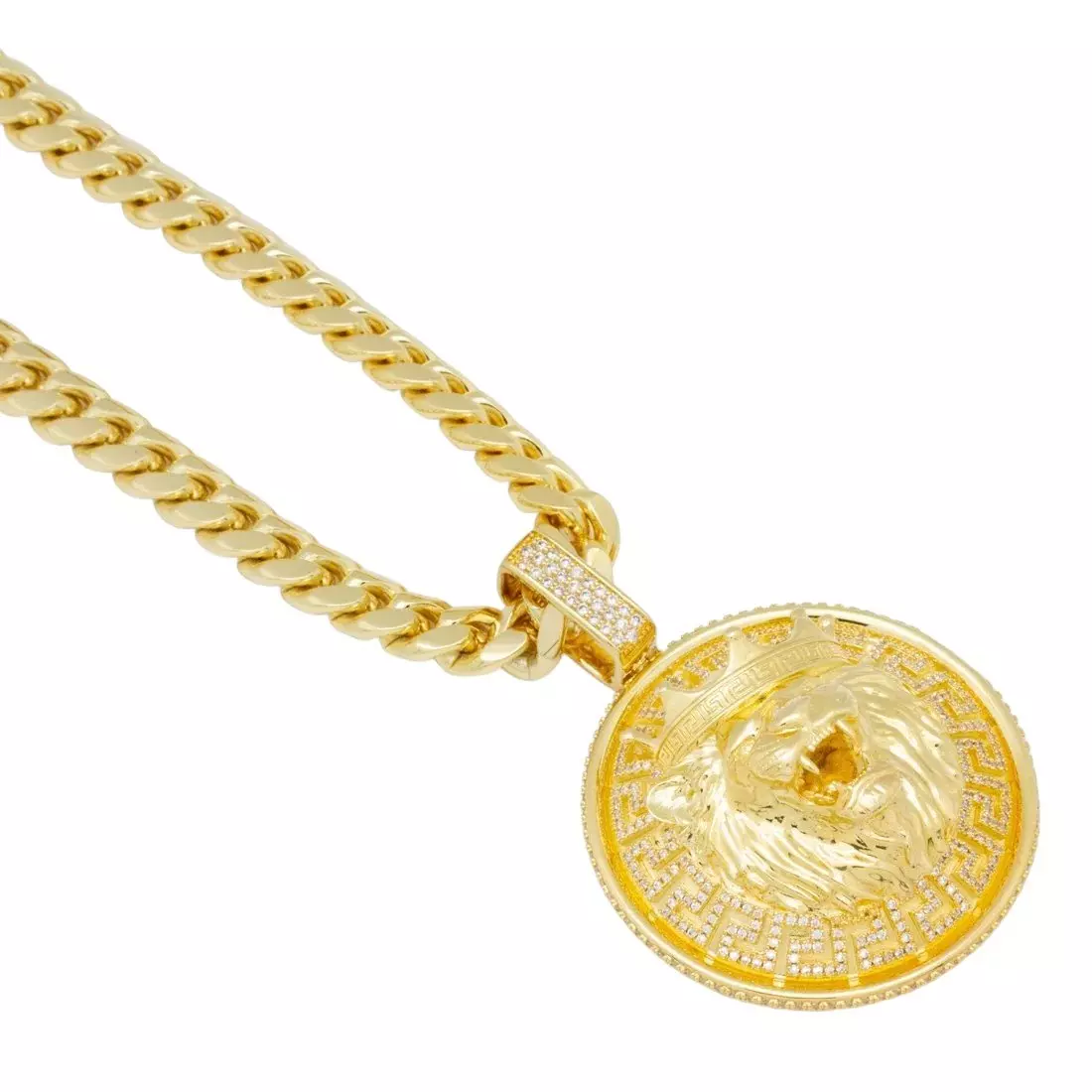 King Ice Lion Shield Necklace - GOLD