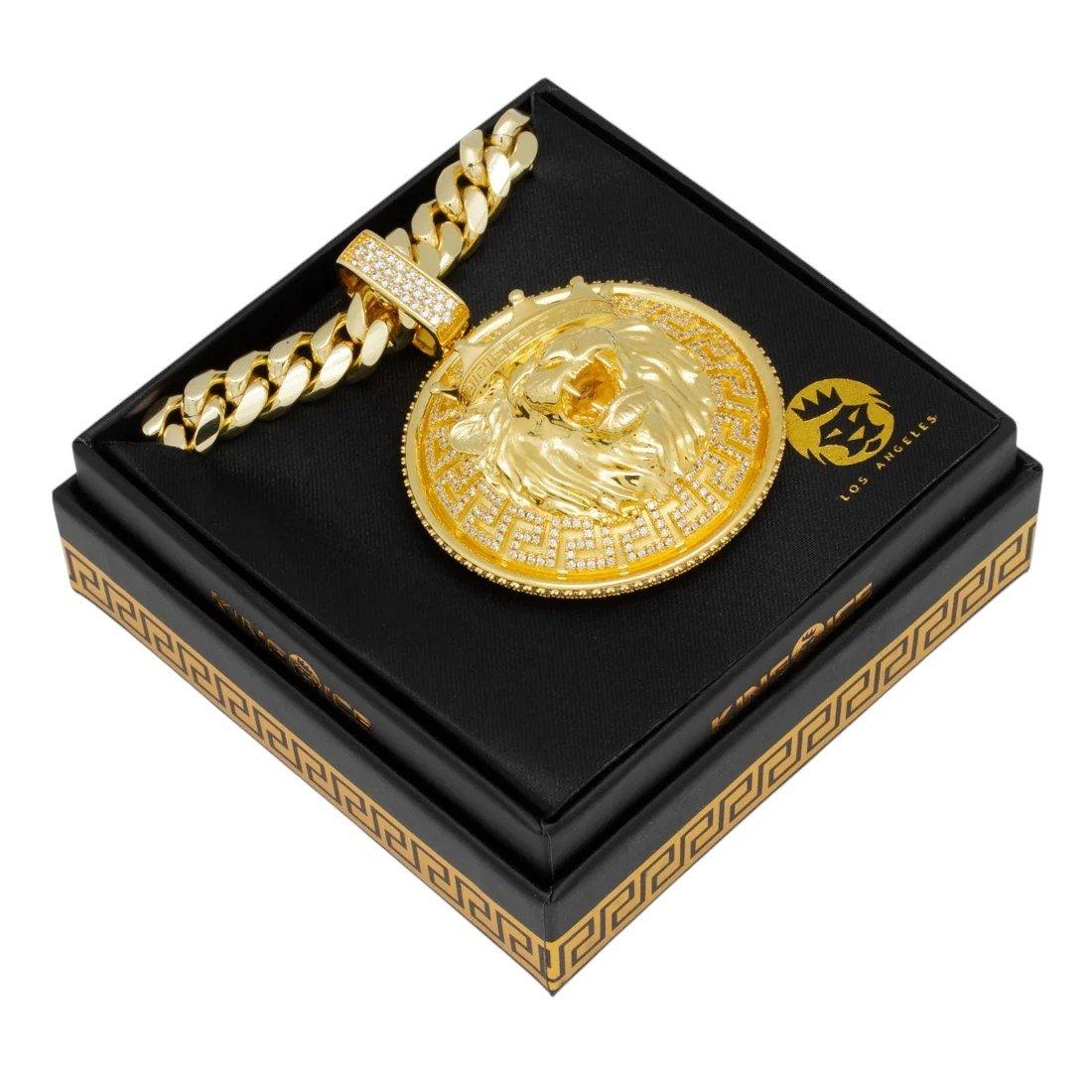 King Ice Lion Shield Necklace - GOLD