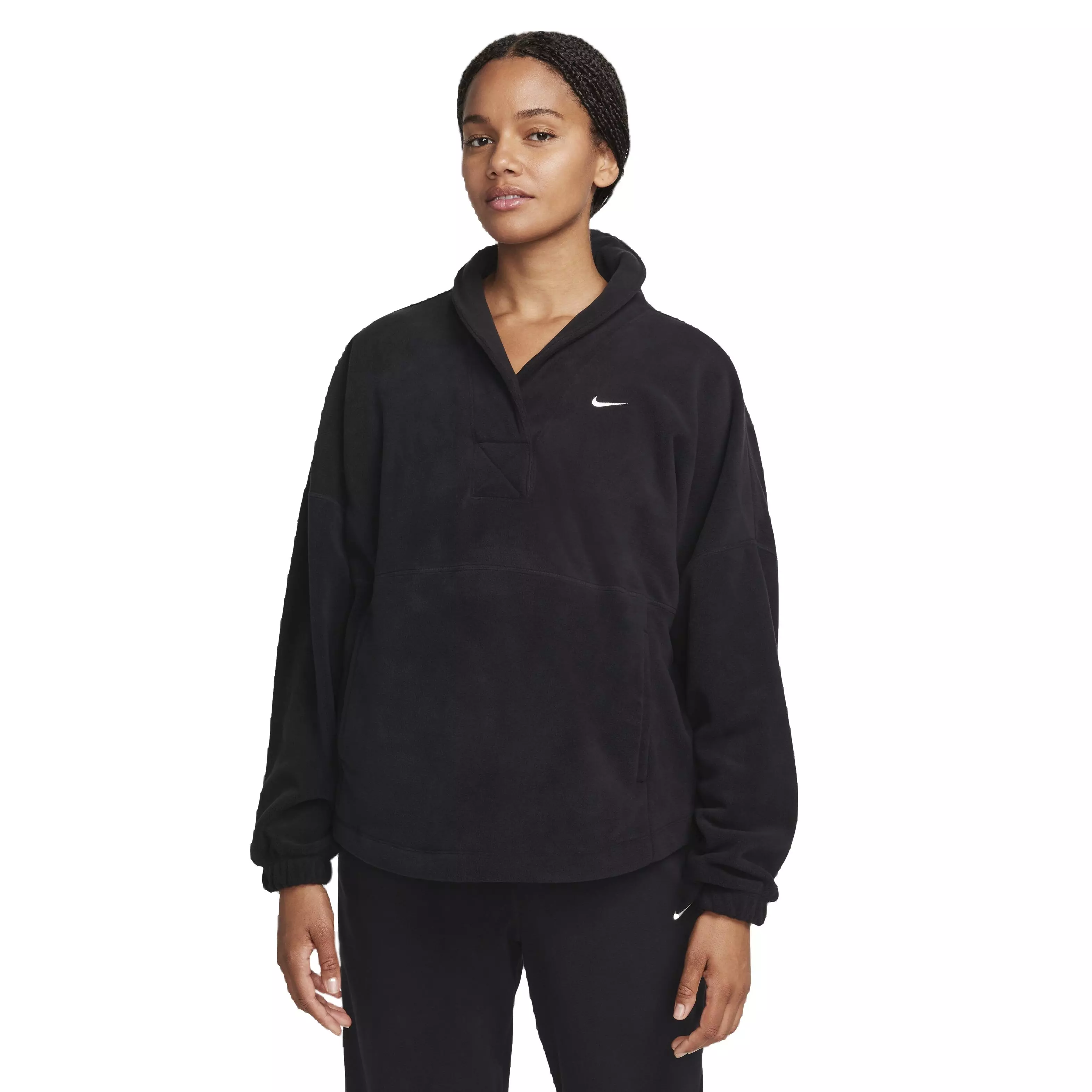 Nike Women's Therma-FIT One Oversized Long-Sleeve Fleece Top - BLACK