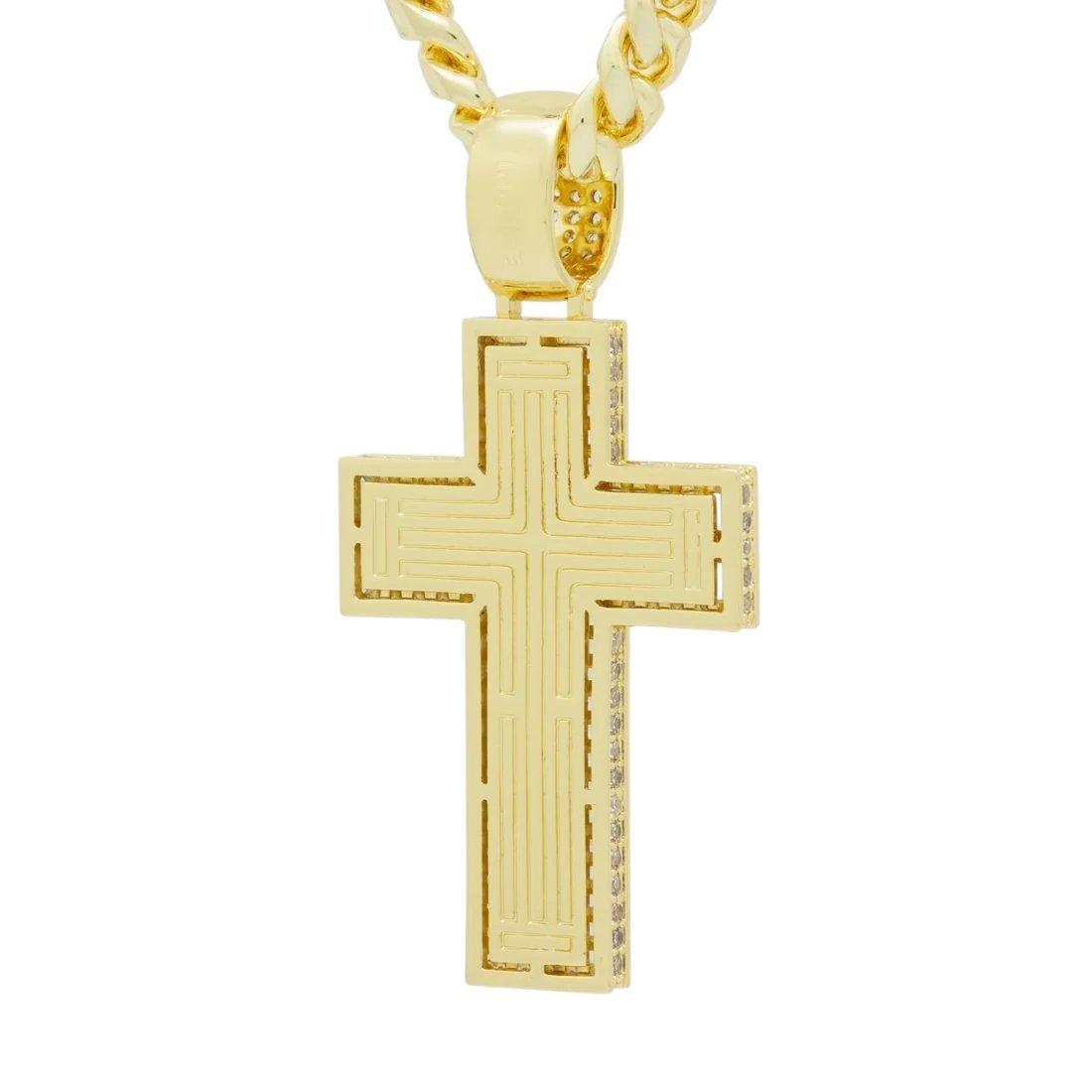 King Ice Baguette Cut Cross Necklace - GOLD