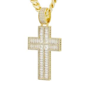 King Ice Baguette Cut Cross Necklace - GOLD