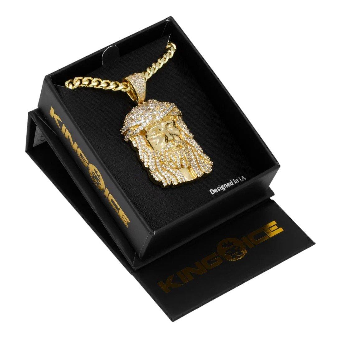 King Ice Christ Head 2.1" Necklace - BLACK/DARK GREY