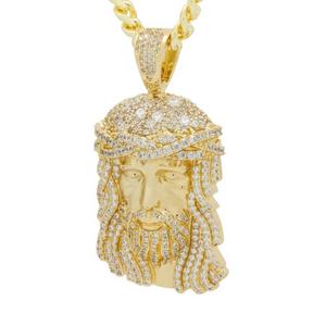 King Ice Christ Head 2.1" Necklace - BLACK/DARK GREY