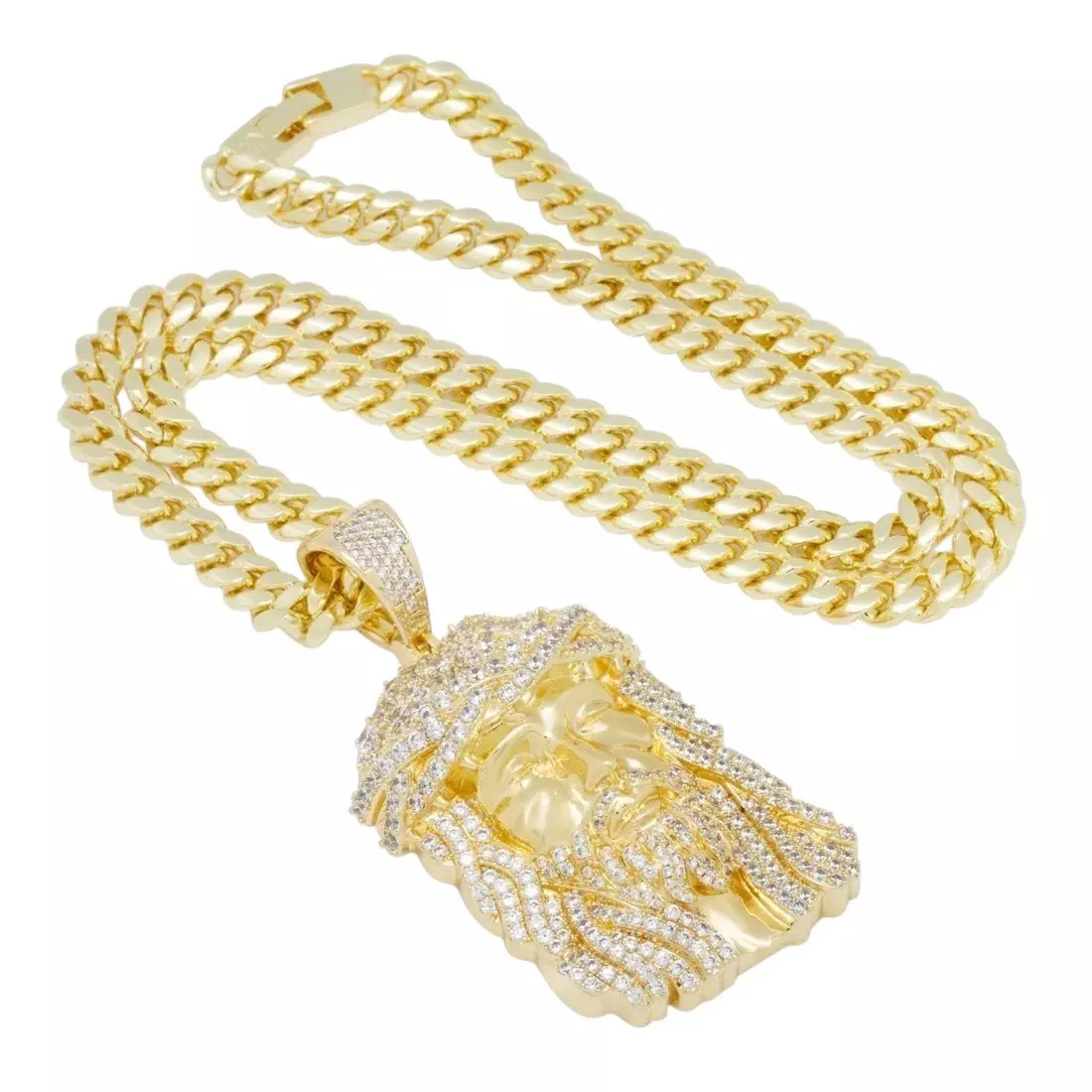 King Ice Christ Head 3.1" Necklace - GOLD
