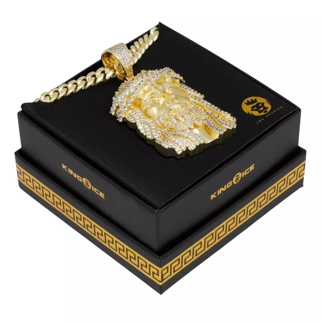 King Ice Christ Head 3.1" Necklace - GOLD