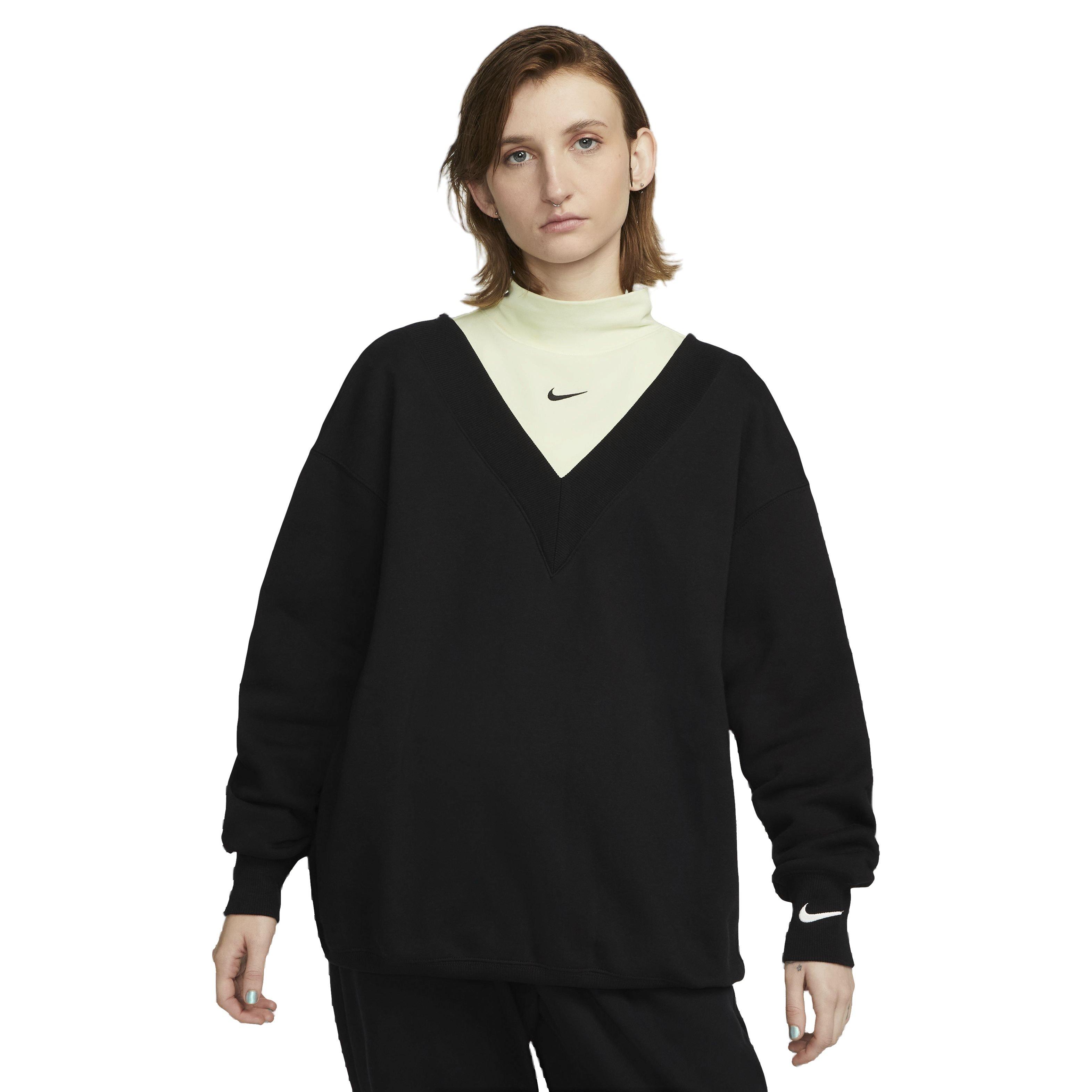 Nike Women's Sportswear Phoenix Fleece Oversized V-Neck Sweatshirt - BLACK Thumbnail View 1